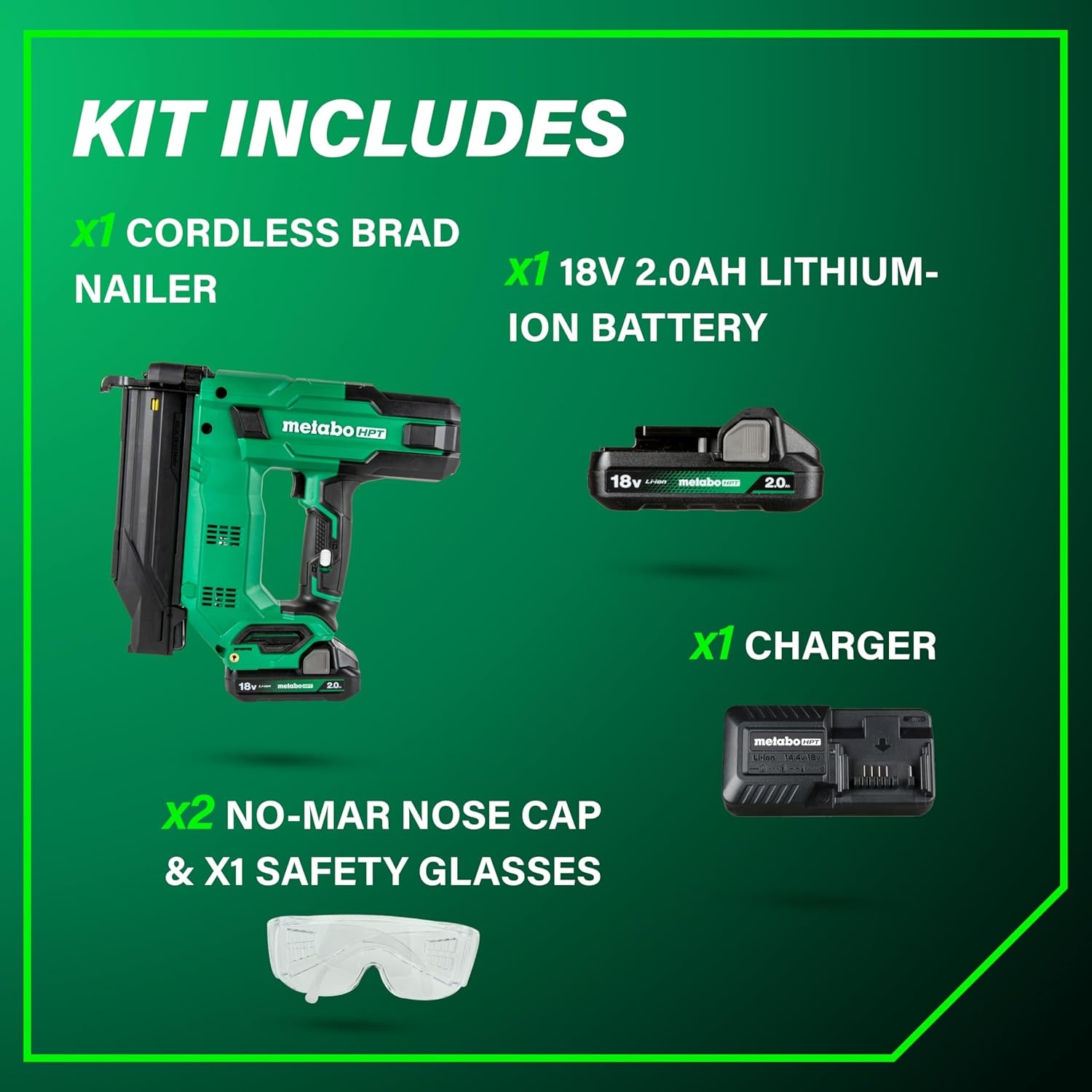 Metabo HPT 18V MultiVolt Compact Cordless Brad Nailer Kit, 18 Gauge Nailer with Power Tool 2.0Ah Lithium Ion Battery, Drives 5/8″ to 2″ Brad Nails, 700 per Charge, NT1850DG(NT1850DG Only)