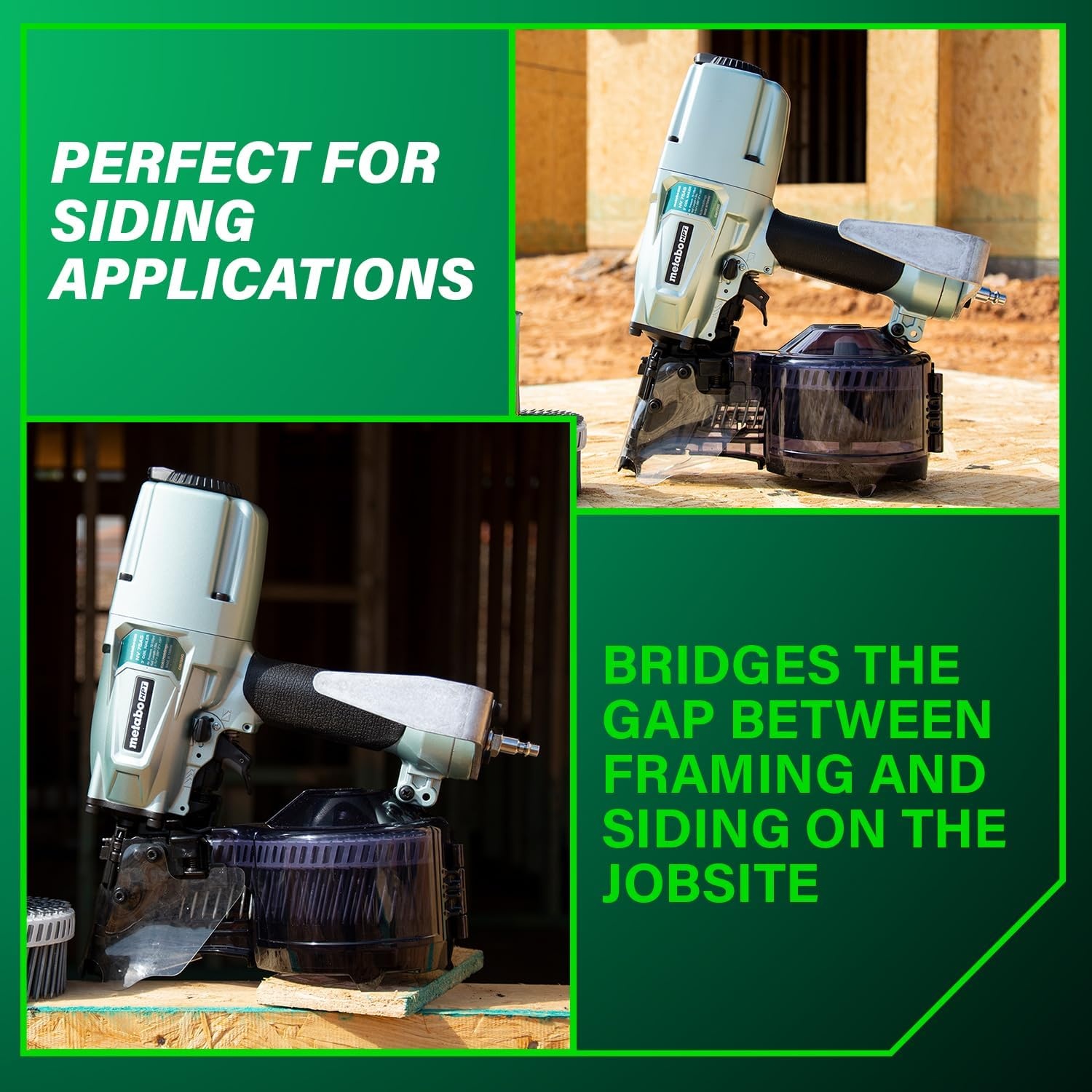 Metabo HPT Siding/Light Framing Coil Nailer, Pro-Preferred Pneumatic Power Nailers for Versatile Siding and Framing Tasks, Tool For 16° Wire 1-3/4″-3″ and 15° Plastic to 1-3/4″ – 2/14″ Nails, NV75A5(Siding Nailer Only)