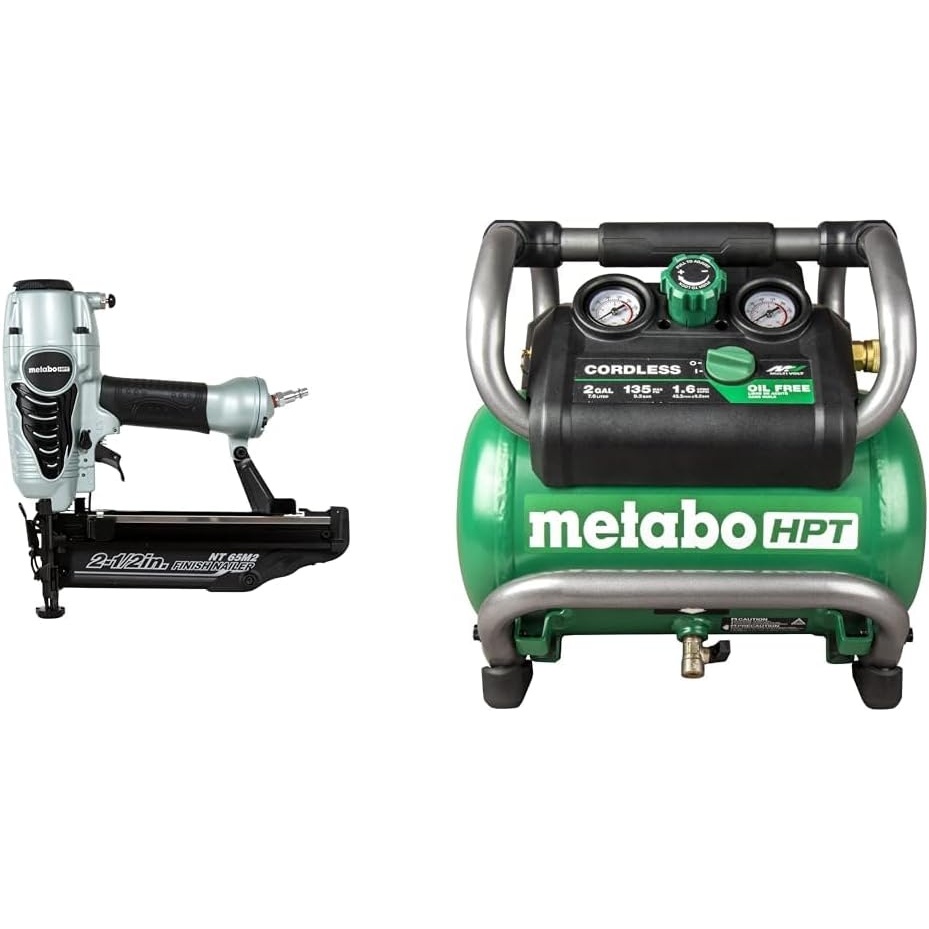 Bundle of Metabo HPT Finish Nailer | NT65M2S + Metabo HPT 36V MultiVolt Cordless Air Compressor | Tool Only, No Battery | EC36DAQ4