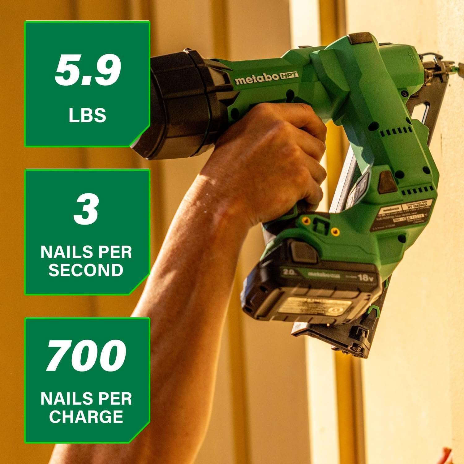 Metabo HPT 18V MultiVolt Brushless Pro 15-GA Angled Finish Nailer Kit, 15 Gauge Finish Nailer, Power Tool with 2.0Ah Lithium Ion Battery, 1-1/4″ to 2-1/2″ Nails, Powerful Brushless Motor, NT1865DAA(NT1865DSA – Lighter  Smaller  & More Powerful)