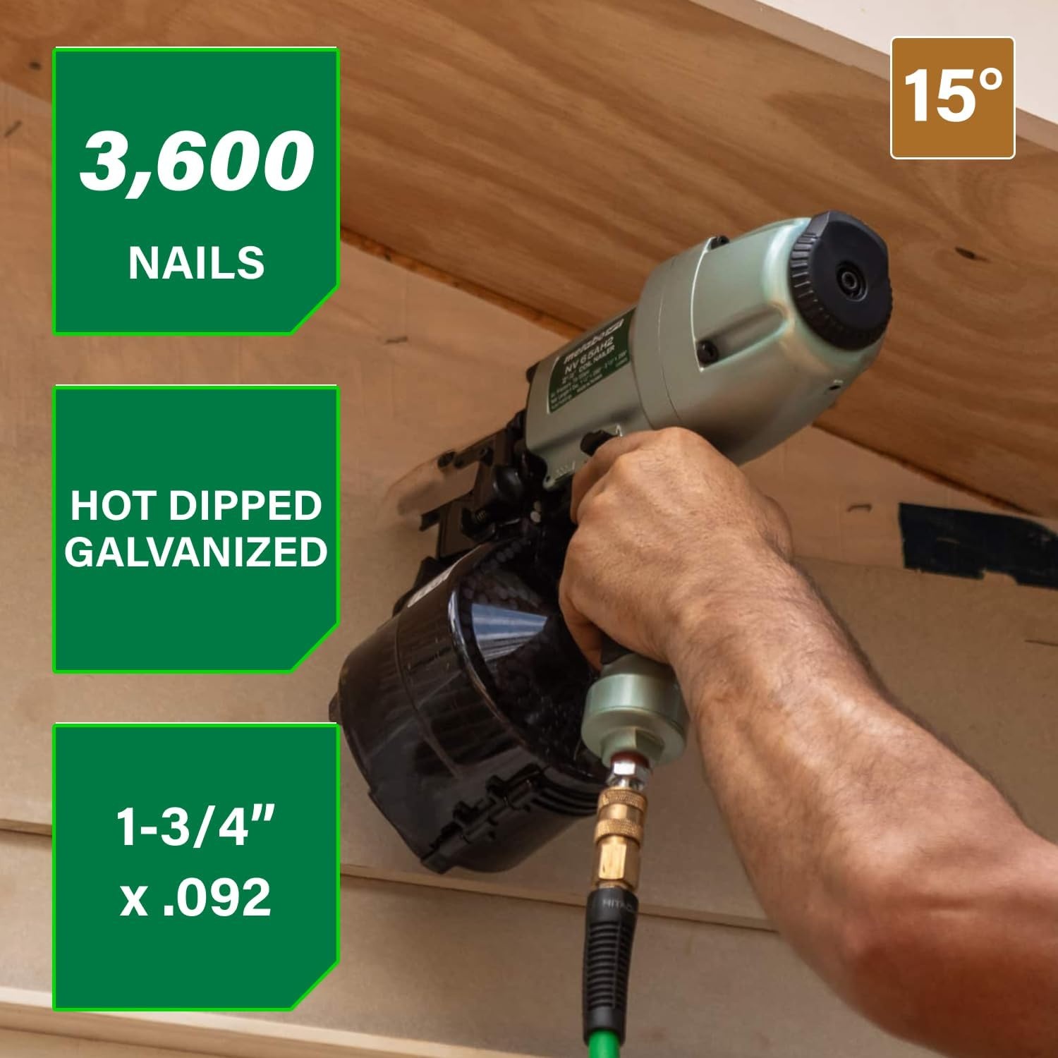 Metabo HPT Coil Siding Nails 3,600 Count, 1-3/4″ x .092, 15 Degree Full Round Head, Ring Shank, Wire Coil, Hot Dipped Galvanized Steel Nails, for Siding, Fence Nails, Metal Siding, 13363HPT(Metabo HPT 13363HPT Siding Nails)