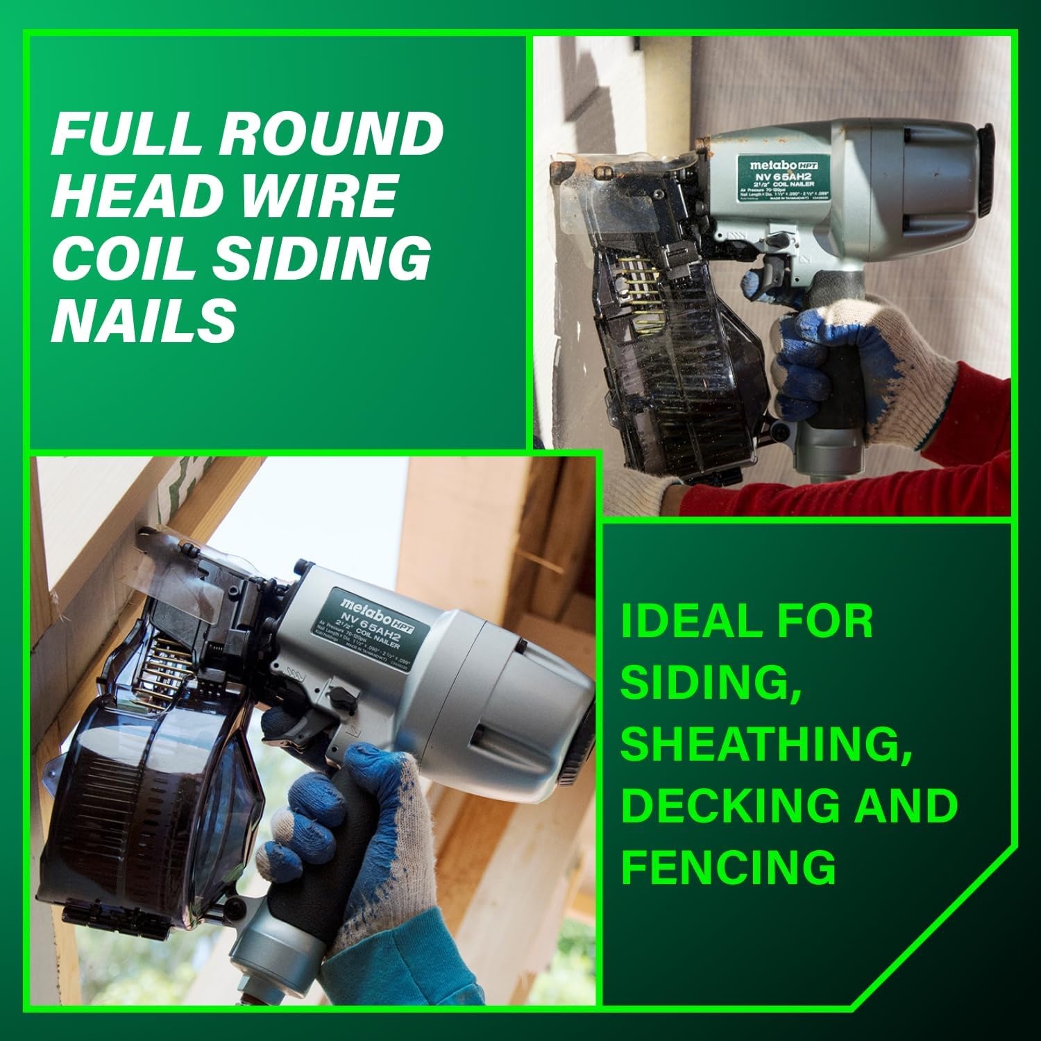Metabo HPT Coil Siding Nails 3,600 Count, 1-3/4″ x .092, 15 Degree Full Round Head, Ring Shank, Wire Coil, Hot Dipped Galvanized Steel Nails, for Siding, Fence Nails, Metal Siding, 13363HPT(Metabo HPT 13363HPT Siding Nails)