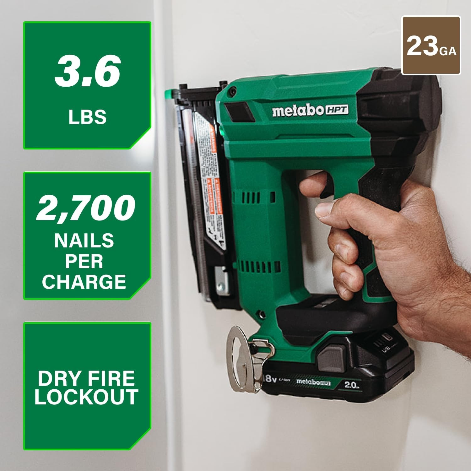 Metabo HPT 18V MultiVolt Cordless Compact Pin Nailer Kit, 23 Gauge Nailer with Power Tool 2.0Ah Lithium Ion Battery, Drives 5/8″ to 1-3/8″ Headless Pin Nails, 5-Year Warranty, NP1835DA(18V Pin Nailer Kit Only)