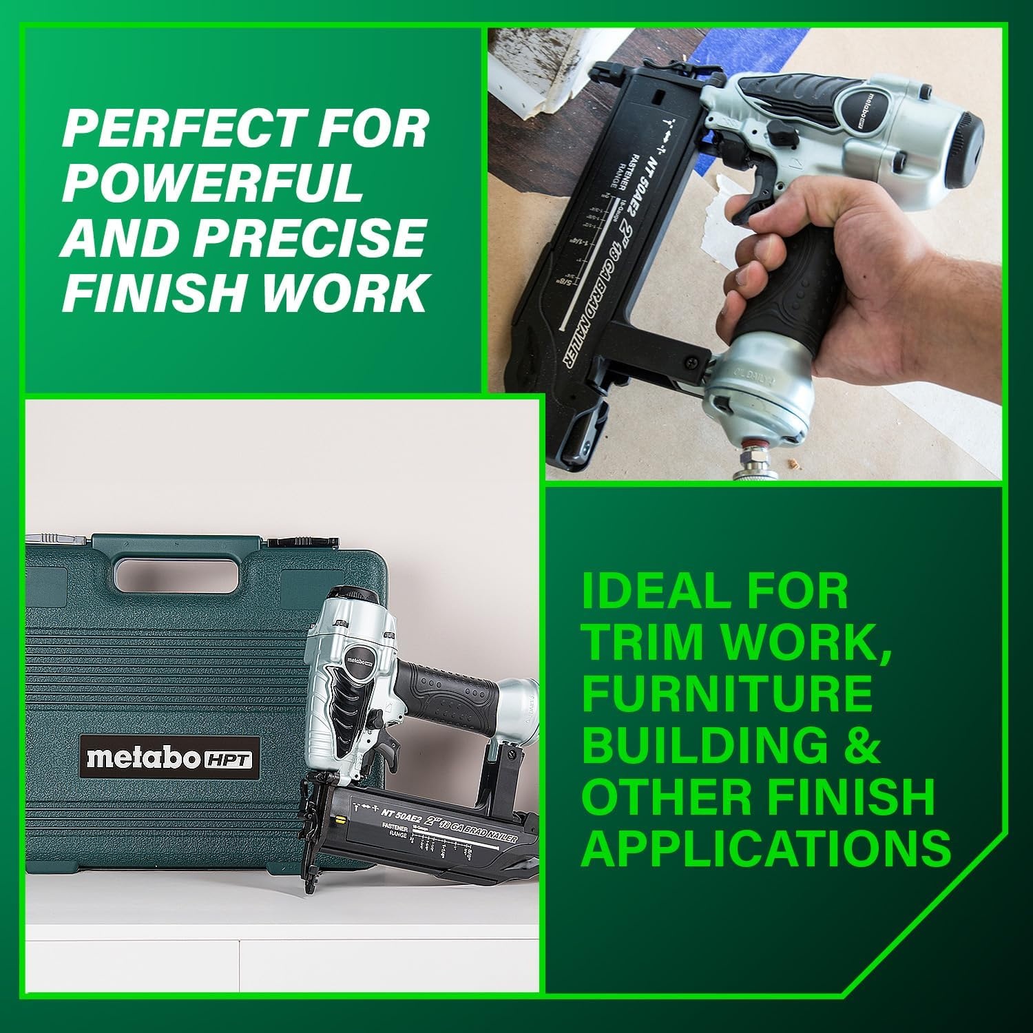 Metabo HPT Brad Nailer, Pro-Preferred Lightweight Pneumatic Power Nailer for Precision Trim Work and Furniture Building, Adjustable Depth, 18 Gauge, 5/8″ up to 2″ Brad Nails, NT50AE2(Loveseat (Pack of 5))