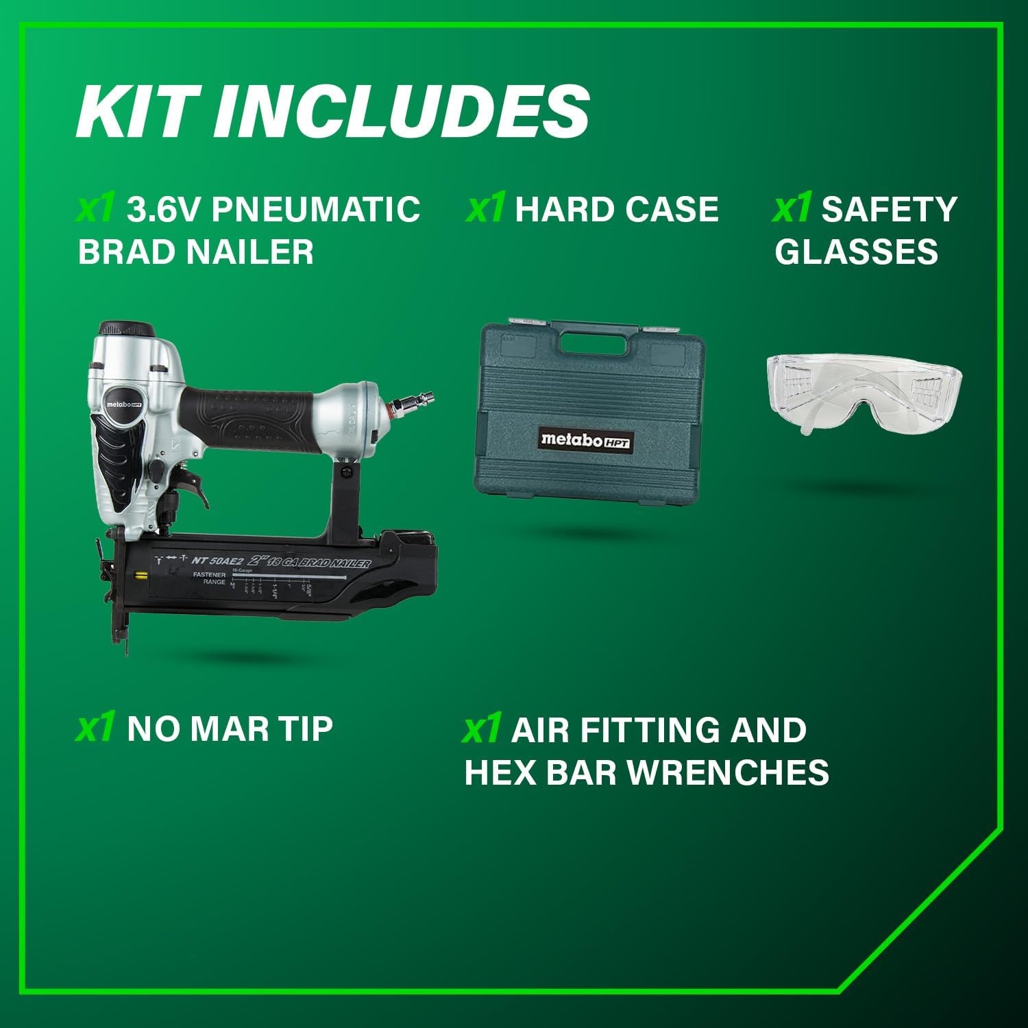 Metabo HPT Brad Nailer, Pro-Preferred Lightweight Pneumatic Power Nailer for Precision Trim Work and Furniture Building, Adjustable Depth, 18 Gauge, 5/8″ up to 2″ Brad Nails, NT50AE2(Loveseat (Pack of 5))