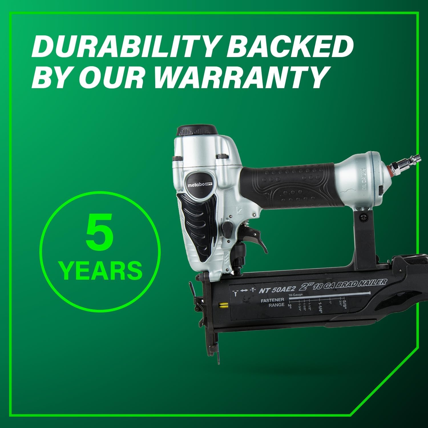 Metabo HPT Brad Nailer, Pro-Preferred Lightweight Pneumatic Power Nailer for Precision Trim Work and Furniture Building, Adjustable Depth, 18 Gauge, 5/8″ up to 2″ Brad Nails, NT50AE2(Loveseat (Pack of 5))