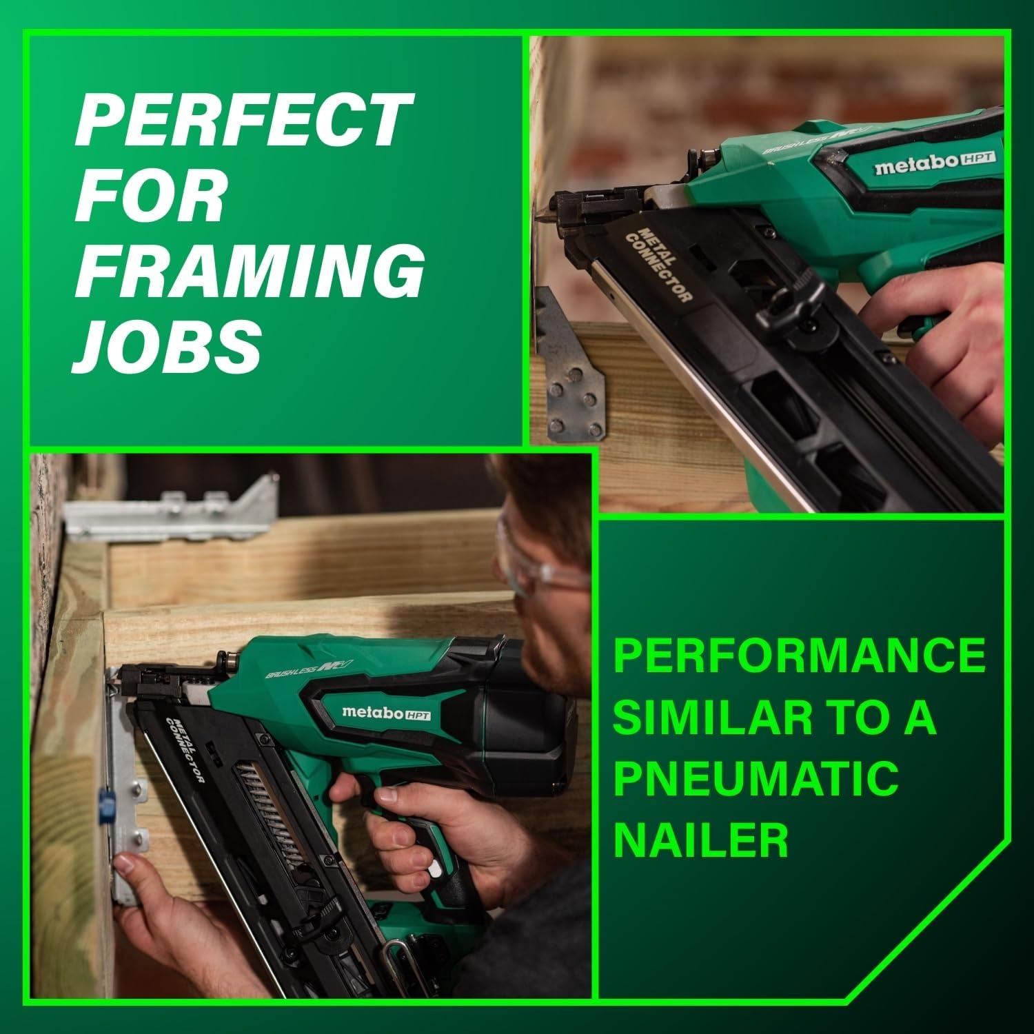 Metabo HPT 36V MultiVolt Cordless Metal Connector Nailer, Power Tool MultiVolt 36V 2.5 Ah Li-ion battery, Pro Tools Innovation Award Winner, Drives 1-1/2″ to 2-1/2″ Nails, 900 per Charge, NR3665DA(36V  2-1/2-Inch – NR3665DA)