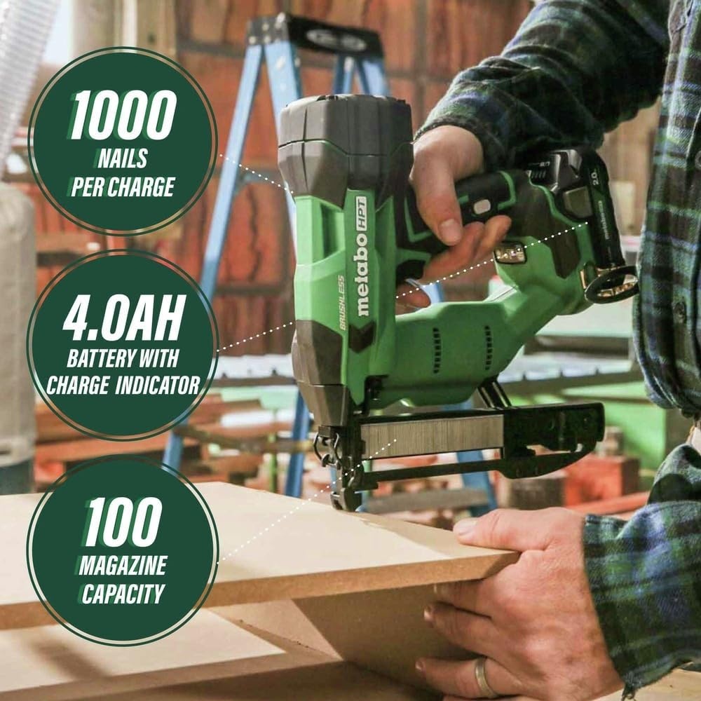 Metabo HPT 18V MultiVolt™ Cordless Stapler Kit | 1/4-Inch 18-Ga Narrow Crown | Accepts 1/2-Inch up to 1-1/2-Inch 18-Ga 1/4-Inch Staples | Includes 18V 2.0Ah Battery | Lifetime Tool Warranty | N1804DA(N1804DA Only)