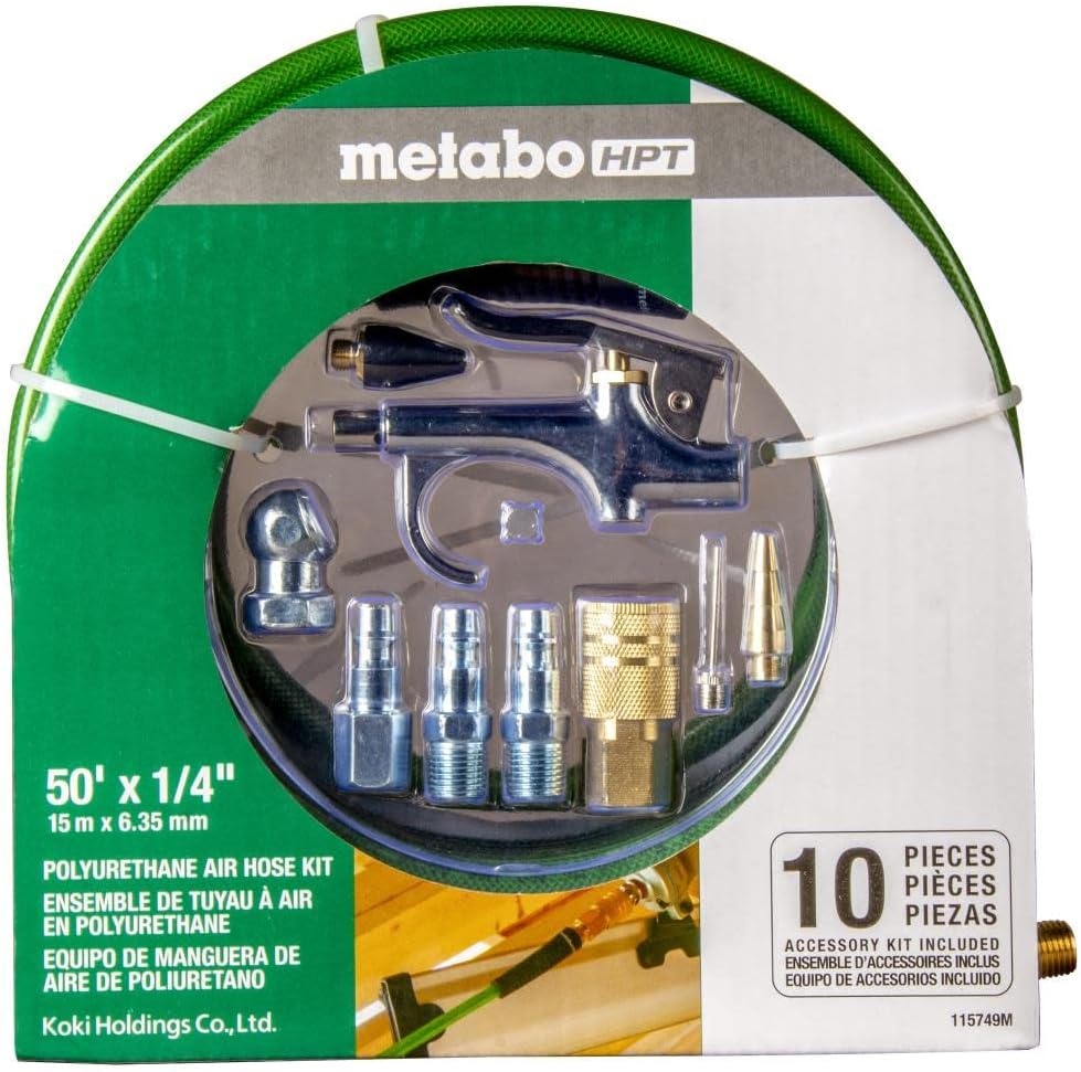 Metabo HPT Air Compressor Accessory Kit | Poly 50 Ft x 1/4-Inch Air Hose w/Accessories | 10 Piece Kit | 115749M((Pack of 6))