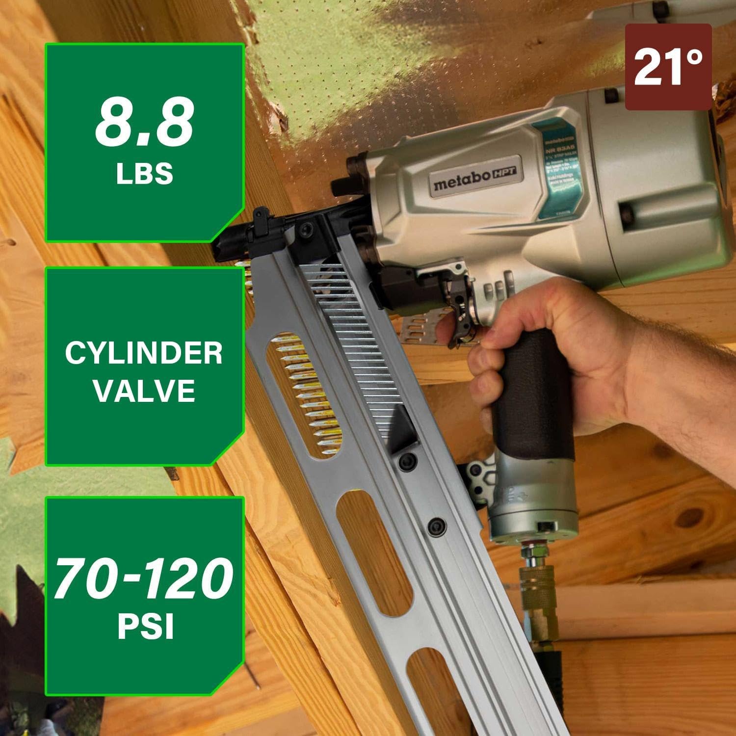 Metabo HPT Framing Nailer | High Grade Aluminum Magazine | Pneumatic | Framing Nails 2-Inch to 3-1/4-Inch | Rafter Hook | NR83A5(S1)(NR83A5(S1) Only)