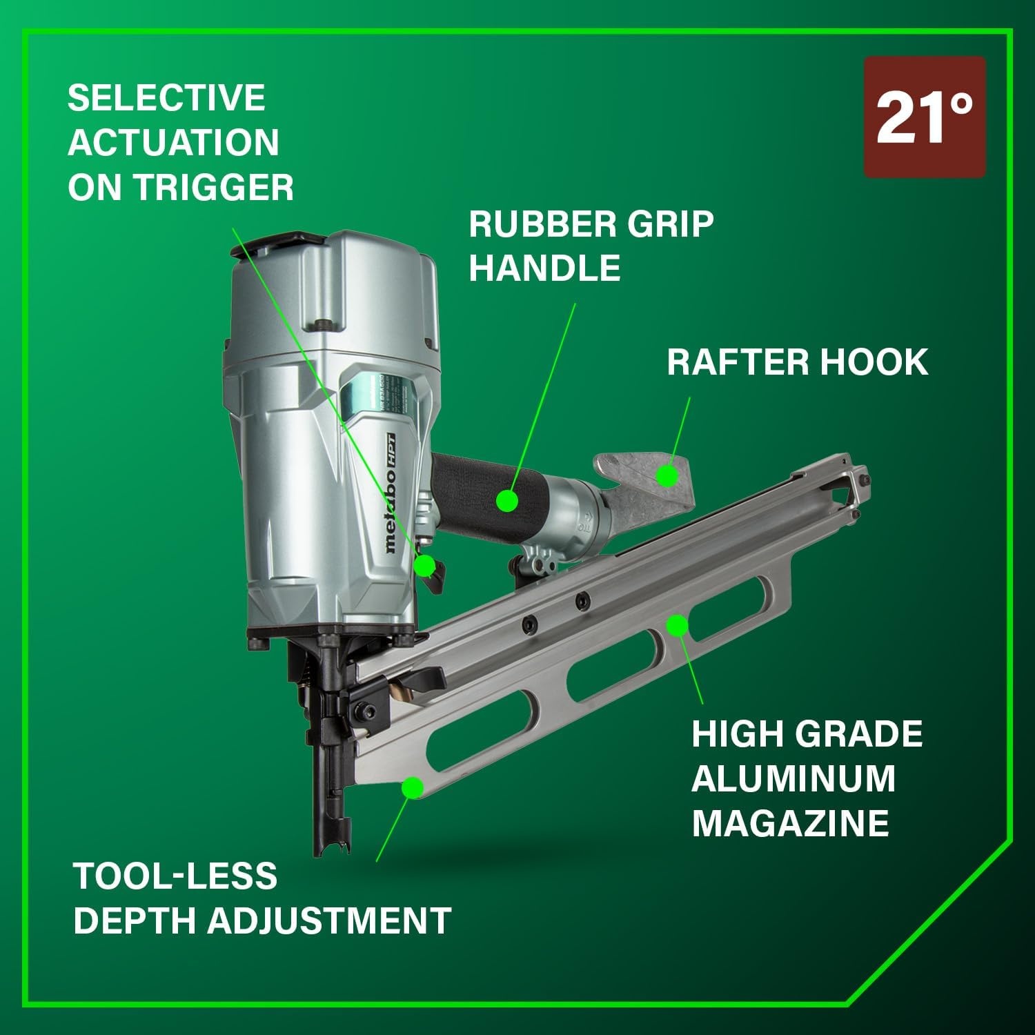 Metabo HPT Framing Nailer | High Grade Aluminum Magazine | Pneumatic | Framing Nails 2-Inch to 3-1/4-Inch | Rafter Hook | NR83A5(S1)(NR83A5(S1) Only)