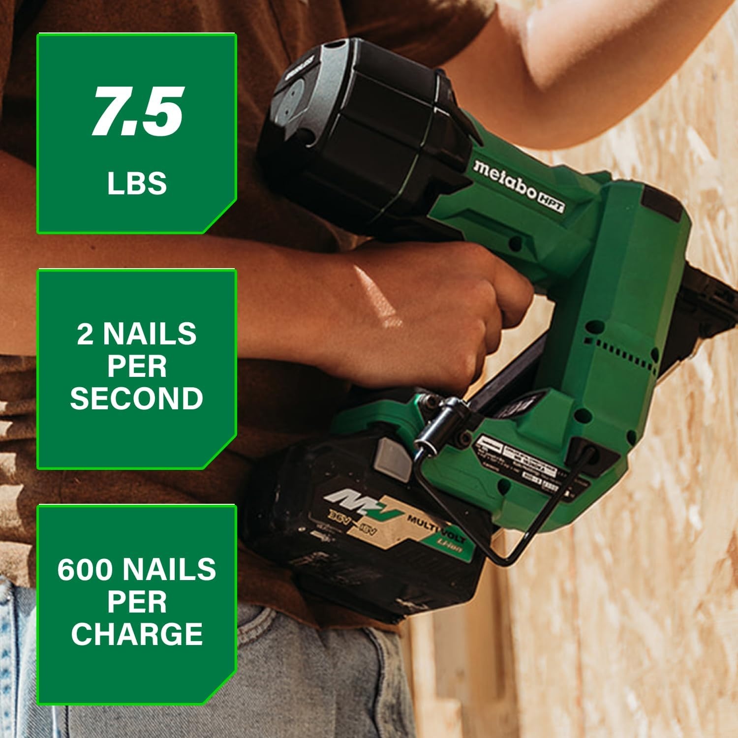Metabo HPT 36V MultiVolt Cordless Metal Connector Nailer, Power Tool MultiVolt 36V 2.5 Ah Li-ion battery, Pro Tools Innovation Award Winner, Drives 1-1/2″ to 2-1/2″ Nails, 900 per Charge, NR3665DA(18V  1-1/2-Inch – NR1838DKA)