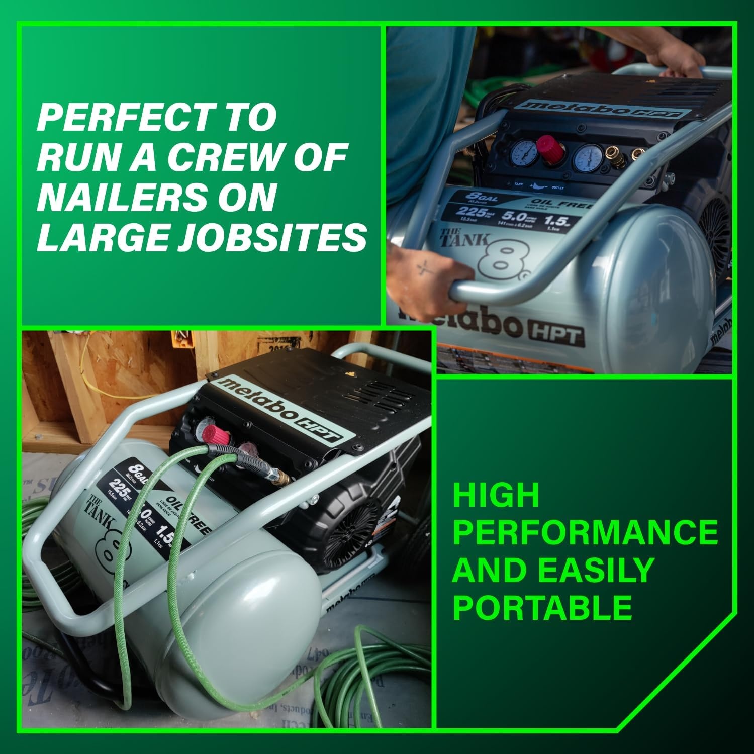 Metabo HPT Air Compressor, THE TANK, 8-Gallon Trolley Air Compressor, 225 PSI, Versatile for Use with Framing, Siding, Finish, or Roofing Nailers, Easy Mobility with Rubber Tires, EC1315S(THE TANK™ 8-Gal)