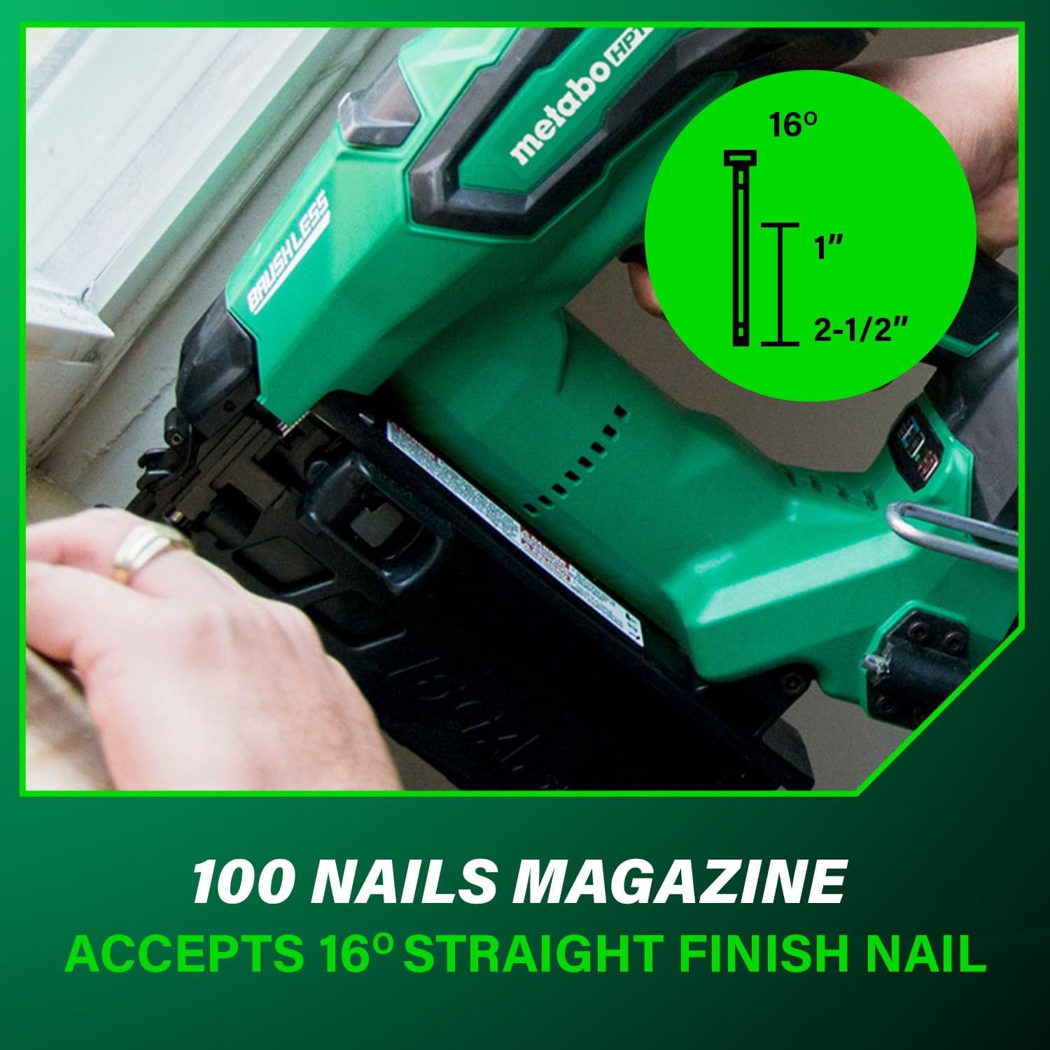 Metabo HPT 18V MultiVolt Brushless Pro 16-GA Straight Finish Nailer Kit, 16 Gauge Finish Nailer, Power Tool with 2.0Ah Lithium Ion Battery, 1″ to 2-1/2″ Nails, Powerful Brushless Motor, NT1865DSA(NT1865DMST)