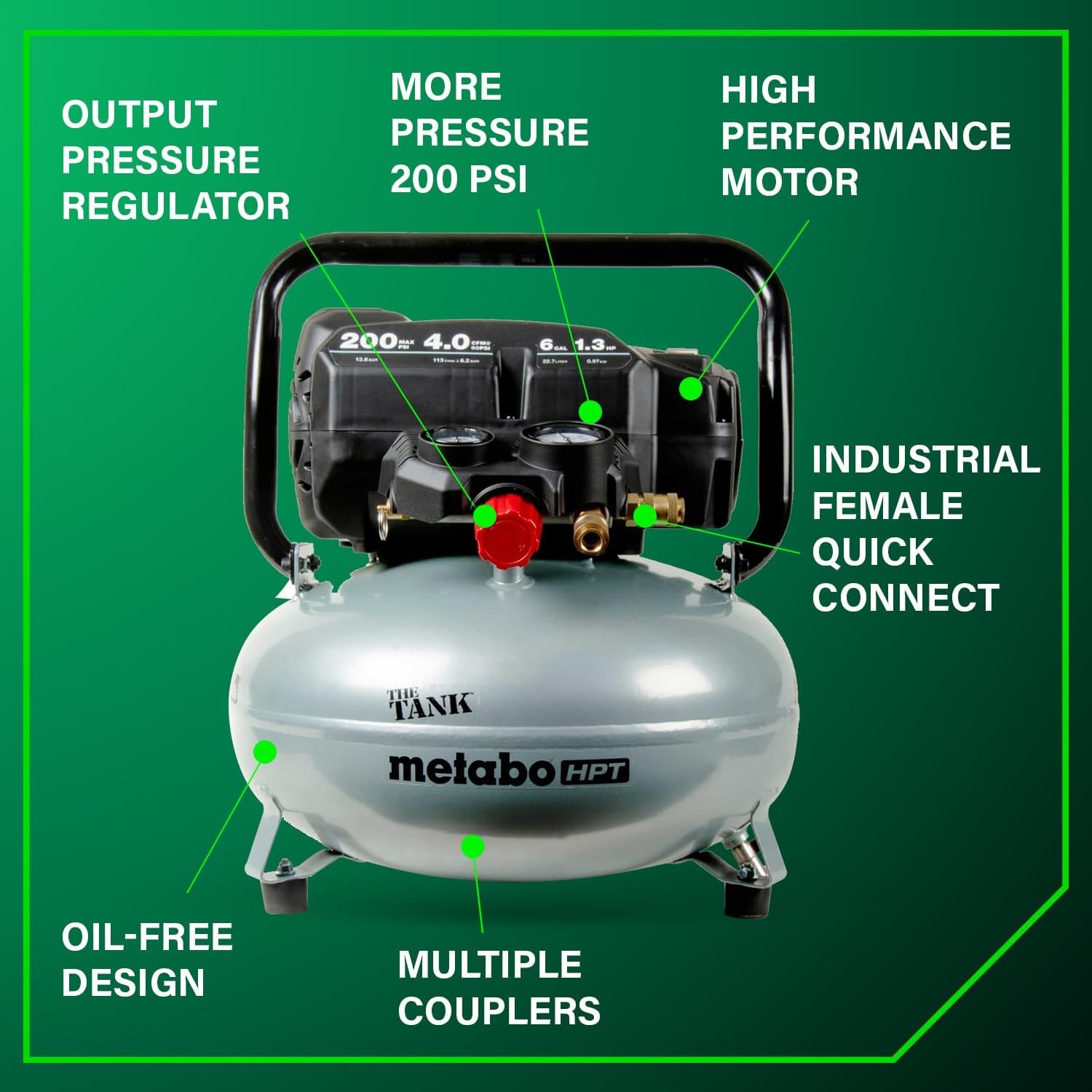 Metabo HPT Air Compressor, THE TANK, Portable Pancake Air Compressor 200 PSI, 6 Gallon Tank, Versatile for Use with Framing, Siding, Finish, Brad or Roofing Nailers, EC914S(6-Gallon Pancake  200 PSI)