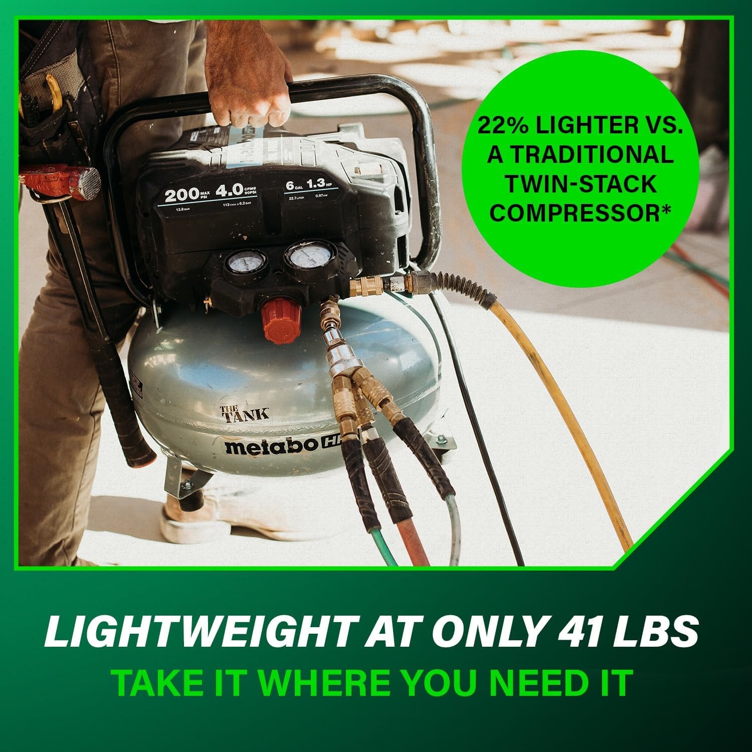 Metabo HPT Air Compressor, THE TANK, Portable Pancake Air Compressor 200 PSI, 6 Gallon Tank, Versatile for Use with Framing, Siding, Finish, Brad or Roofing Nailers, EC914S(6-Gallon Pancake  200 PSI)