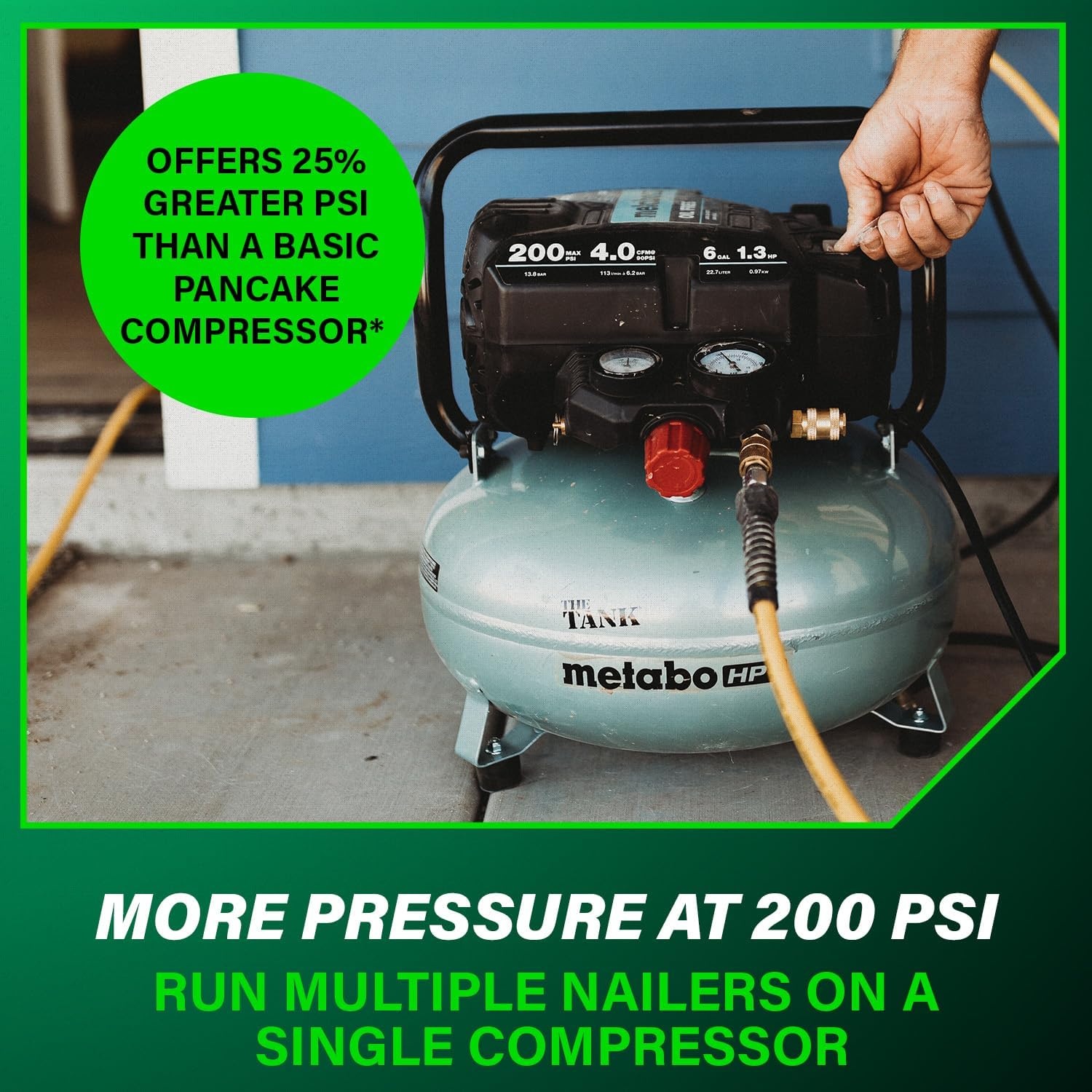 Metabo HPT Air Compressor, THE TANK, Portable Pancake Air Compressor 200 PSI, 6 Gallon Tank, Versatile for Use with Framing, Siding, Finish, Brad or Roofing Nailers, EC914S(6-Gallon Pancake  200 PSI)
