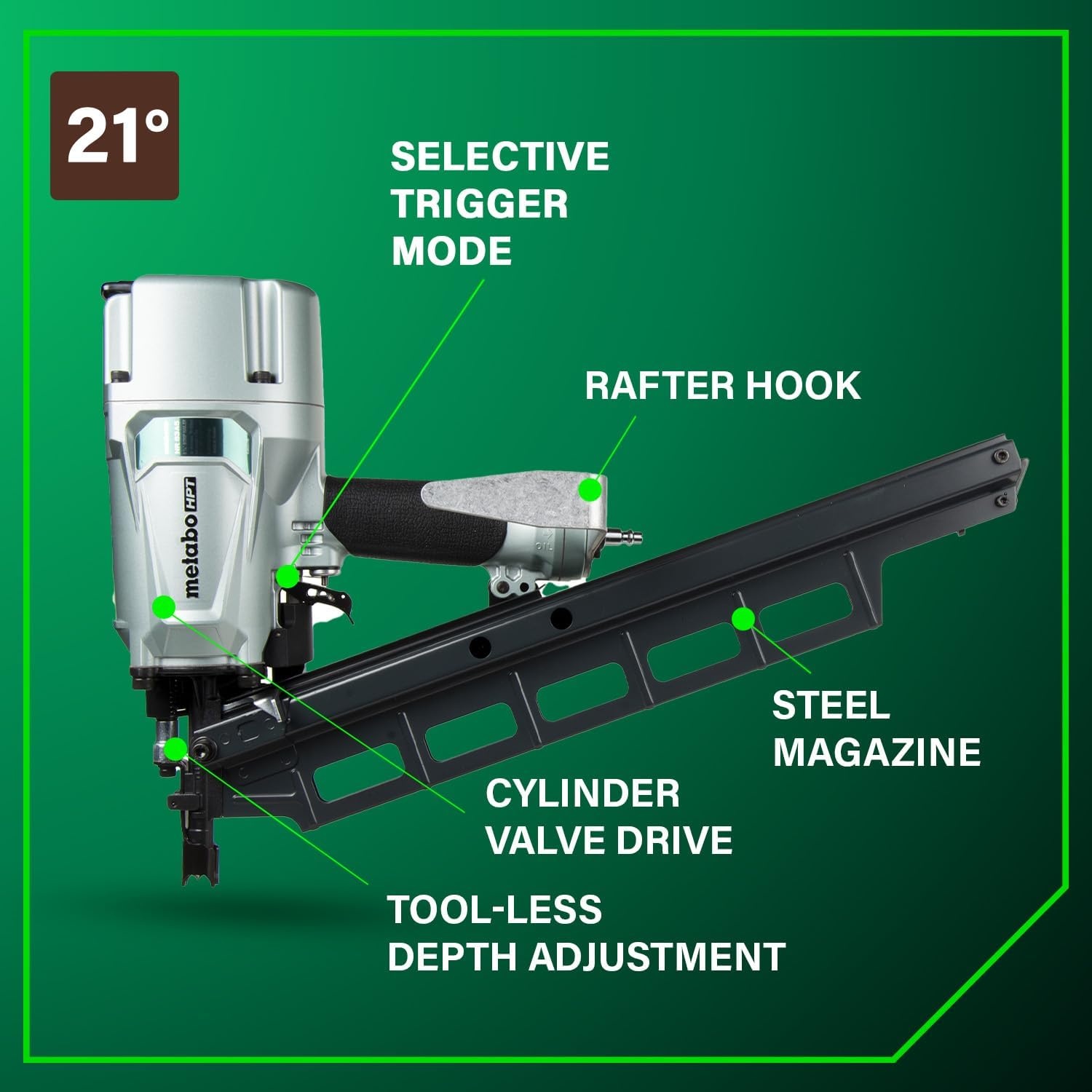 Metabo HPT Framing Nailer | High Grade Aluminum Magazine | Tool-less Depth Adjustment | Pneumatic | Framing Nails 2-Inch to 3-1/4-Inch | Rafter Hook | NR83A5(Y)(NR83A5)