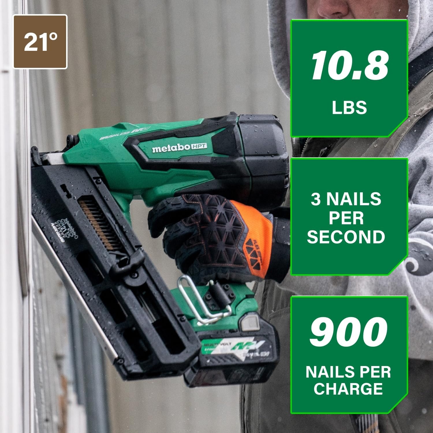 Metabo HPT 36V MultiVolt Cordless Plastic Strip Framing Nailer Kit, 21 Degree Framing Nailer with Power Tool 2.5Ah Lithium Ion Battery, Drives 2″ to 3-1/2″ Nails, NR3690DR