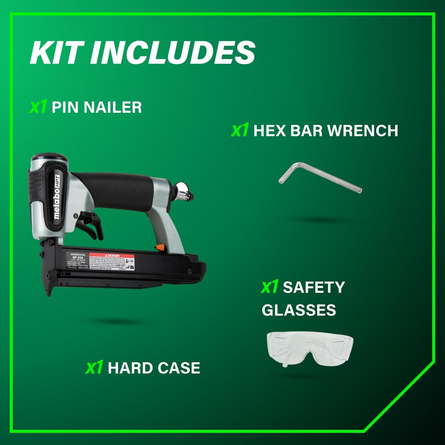 Metabo HPT Pin Nailer, Pro-Preferred Pneumatic Power Nailers for Cabinets, Trim, and Crafting, Makes Invisible Holes, Lightweight 2.0 lbs Tool, 23 Gauge, 5/8″ to 1-3/8″ Headless Micro Pins, NP35A(No Size)
