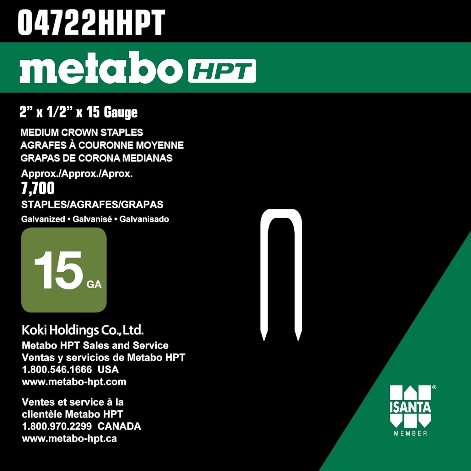 Metabo HPT Flooring Staples, 2″ x 15 GA, Galvanized, For N5010AB, 7700 Count (04722HHPT)