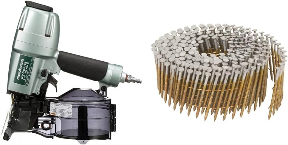 Metabo HPT Coil Siding Nailer, Pro-preferred Pneumatic Power Nailers in Siding Tools, For Sheathing, Decking & Fencing, 15° Plastic Collated Nails and 16° Wire Coil Nails, NV65AH2(NV65AH2 Only)