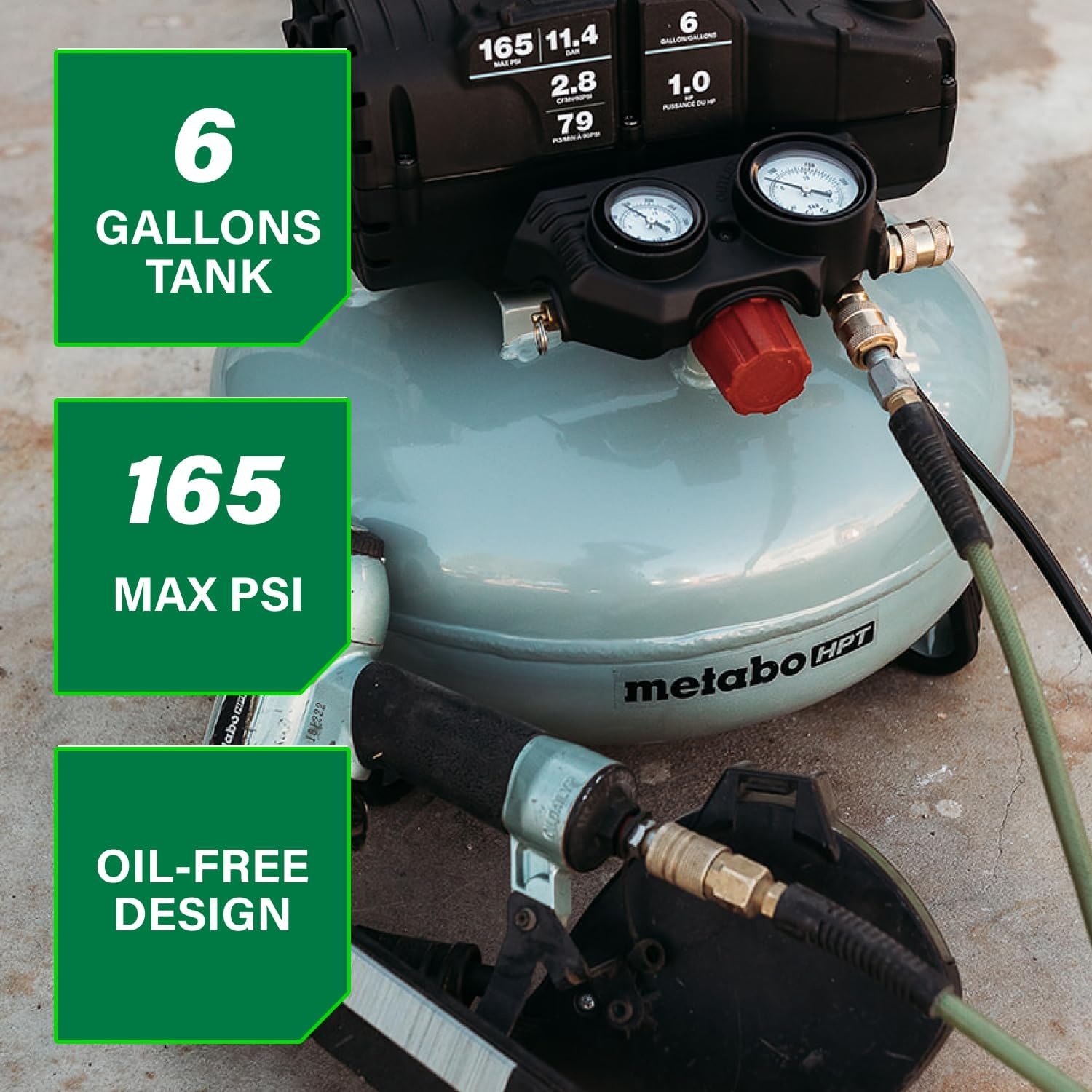 Metabo HPT Air Compressor, THE TANK, Portable Pancake Air Compressor 200 PSI, 6 Gallon Tank, Versatile for Use with Framing, Siding, Finish, Brad or Roofing Nailers, EC914S(6-Gallon Pancake  165 PSI)