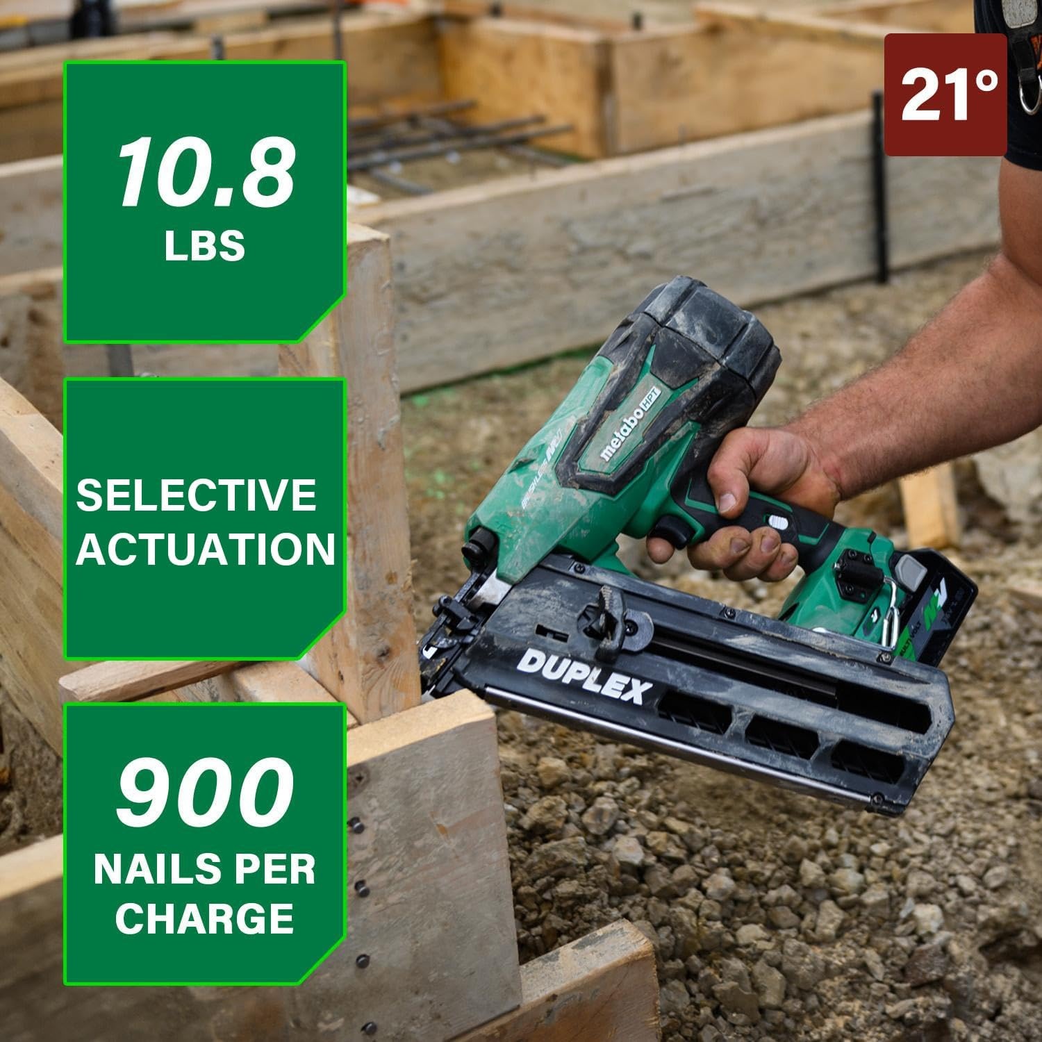 Metabo HPT 36V MultiVolt Cordless Forming Nailer, 3-1/2 Inch Duplex/Double Headed Fasteners, Power Tool with 2.5Ah Lithium Ion Battery, Drives 900 Nails per Charge, NR3675DD(36V MV Duplex Nailer Kit)