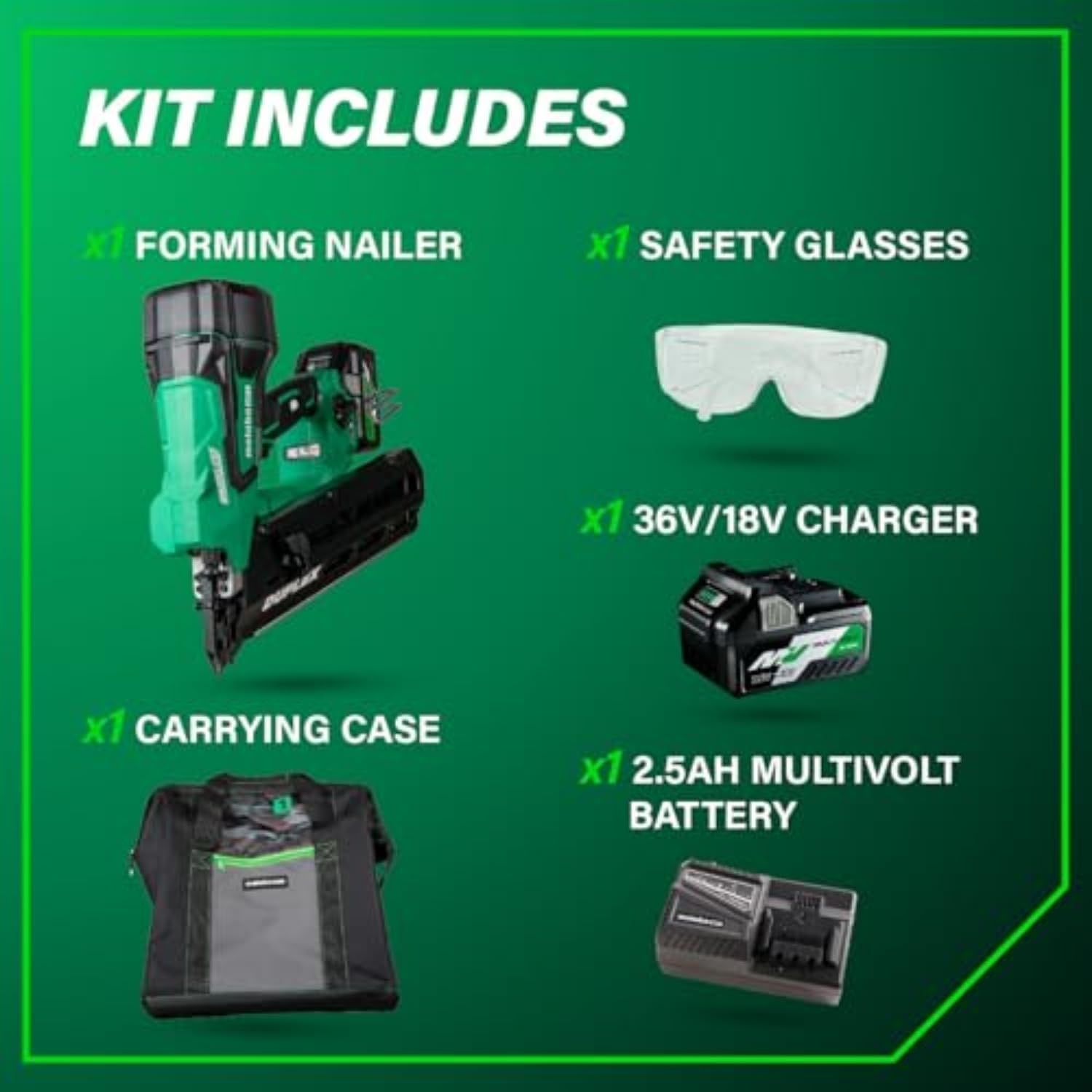 Metabo HPT 36V MultiVolt Cordless Forming Nailer, 3-1/2 Inch Duplex/Double Headed Fasteners, Power Tool with 2.5Ah Lithium Ion Battery, Drives 900 Nails per Charge, NR3675DD(36V MV Duplex Nailer Kit)