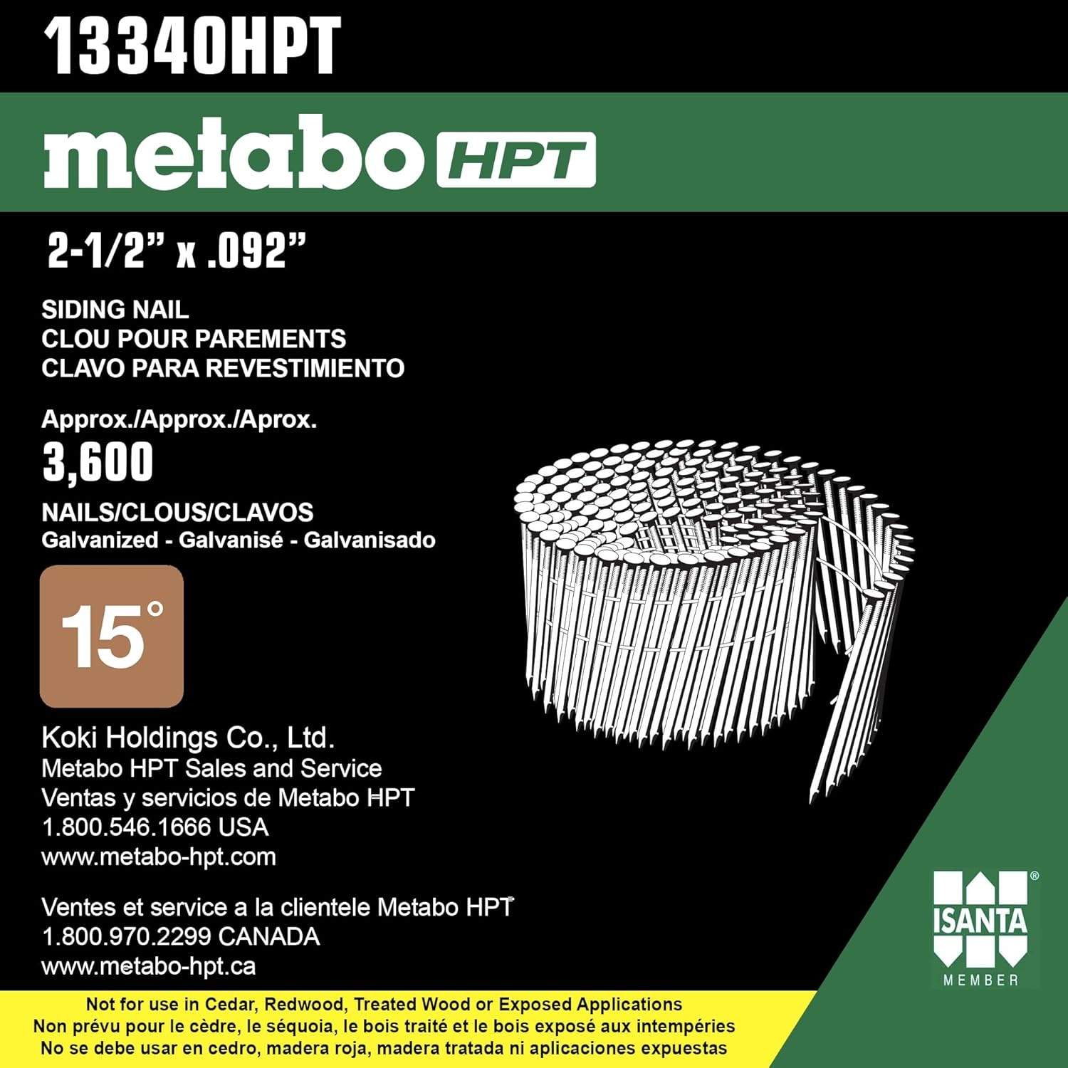 Metabo HPT Siding Nails, 3″ x .113, Fiber Cement Nails, Hot Dipped Galvanized, Plastic Sheet, Coil, SM, 4800 Count (13391HPT)