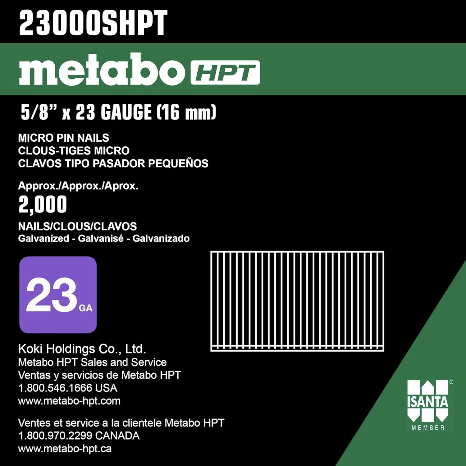 Metabo HPT Micro Pin Nails | 5/8 Inch x 23 Gauge | Electro-Galvanized | 2000 Count | 23000SHPT(Metabo HPT 23000SHPT)