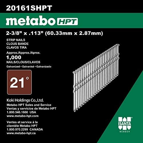 Metabo HPT Framing Nails | 2-3/8 Inch x .113 | 21 Degree | Flat Round Head | Ring Shank | 1,000 Count | 20161SHPT(No Size (Pack of 4))