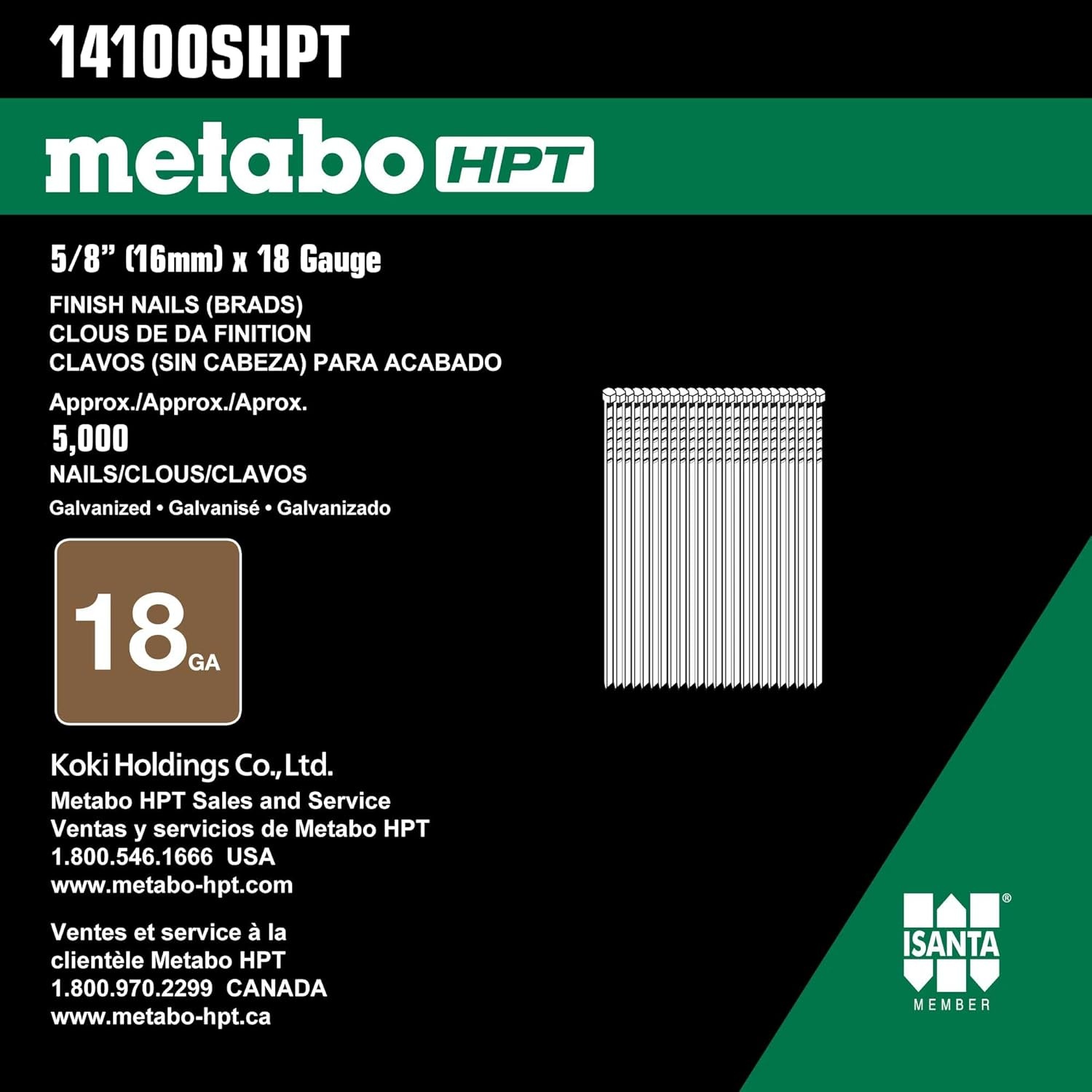 Metabo HPT 1-1/2 Inch 18 Gauge Brad Finish Nail | 5,000 Count | 14107SHPT(5/8″ x 18 GA EG)