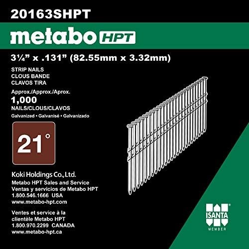 Metabo HPT Framing Nails | 3-1/4 In. x .131 | 21 Degree | Full Round Head | Smooth Shank | Hot Dipped Galvanized | 1,000 Count | 20163SHPT(No Size)