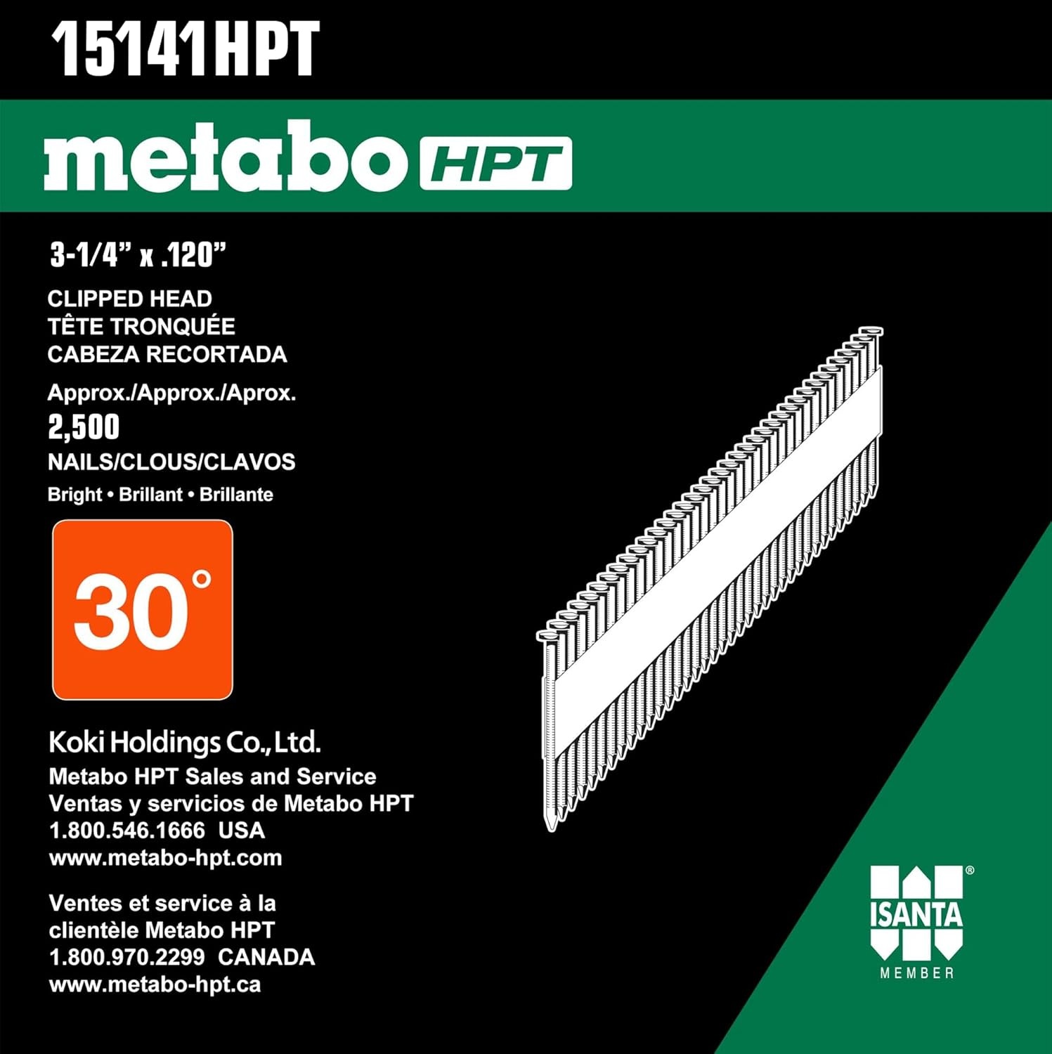 Metabo HPT 15141HPT Hot Dipped Galvanized Clipped Head Paper Tape Framing Nails 3-1/4″ x .120 Rg | 2500 Count