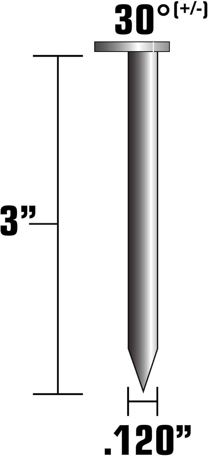 Metabo HPT 15205HPT Smooth Shank Bright Offset Round Head Paper Tape Framing Nails, 3 x 0.120″, 2500 Count