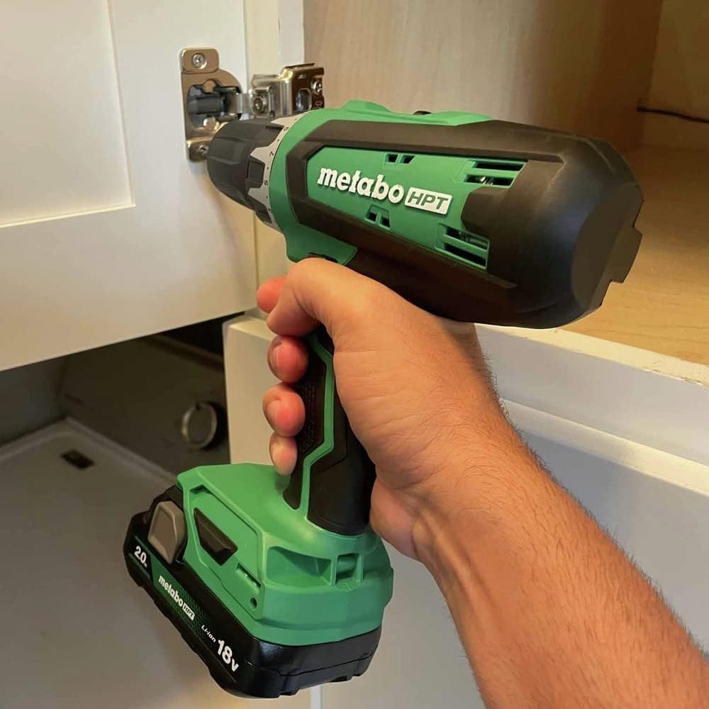 Metabo HPT 18V Cordless Drill Driver Kit, 1/2-Inch Keyless Chuck, Compact Power Drill Driver with 2.0Ah Lithium-Ion Metabo Battery, Charger and Bag, Powerful 470 in-lbs Torque, Two Speed Gear, DS18DFX(DS18DFX Only)