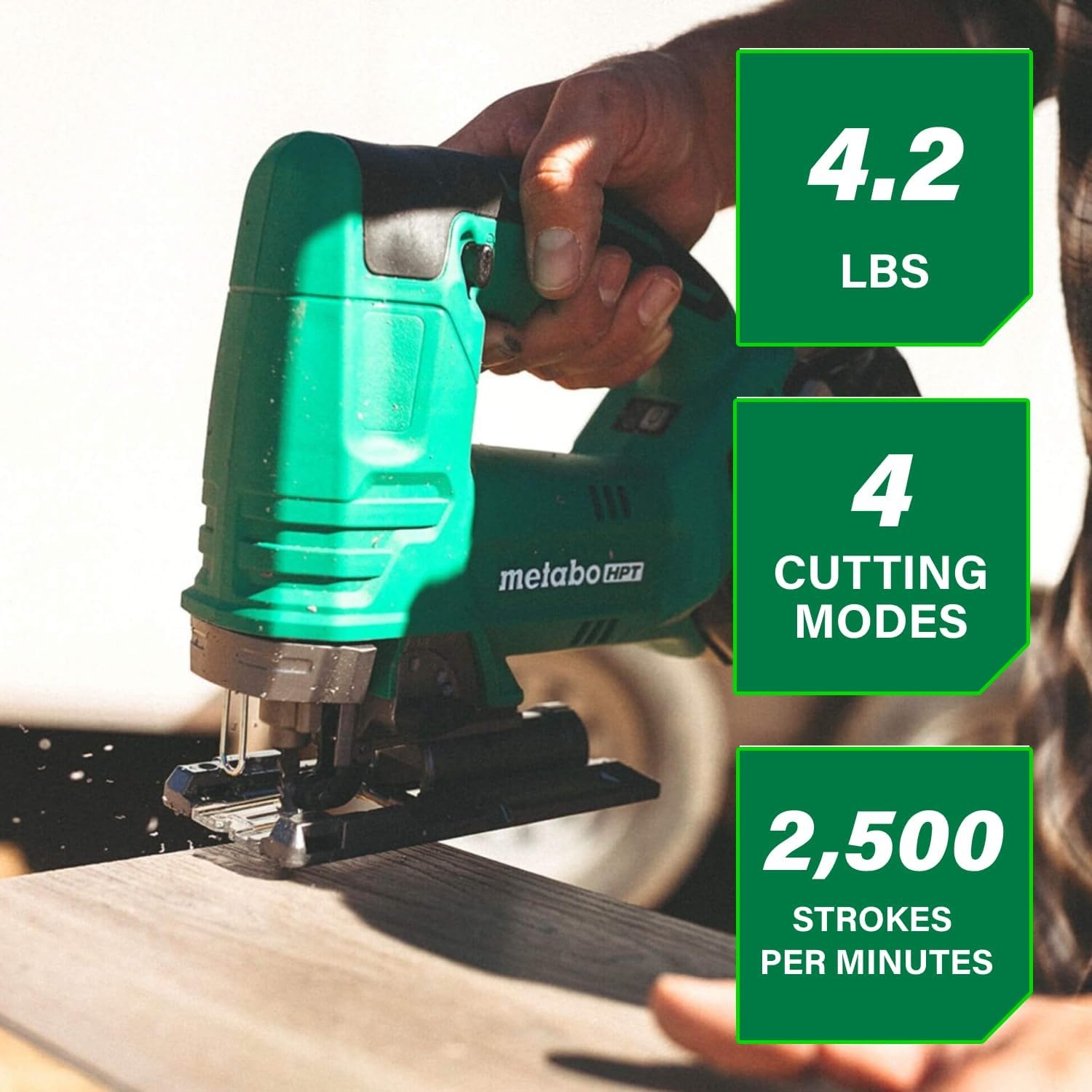 Metabo HPT 18V Cordless Jig Saw, Lightweight Design at 4.2 lbs, 2,500 Strokes Per Minute, 4 Cutting Modes, Tool-Less Blade Change, LED Light, Dust Blower, Tool Body Only, C3607DBQ4