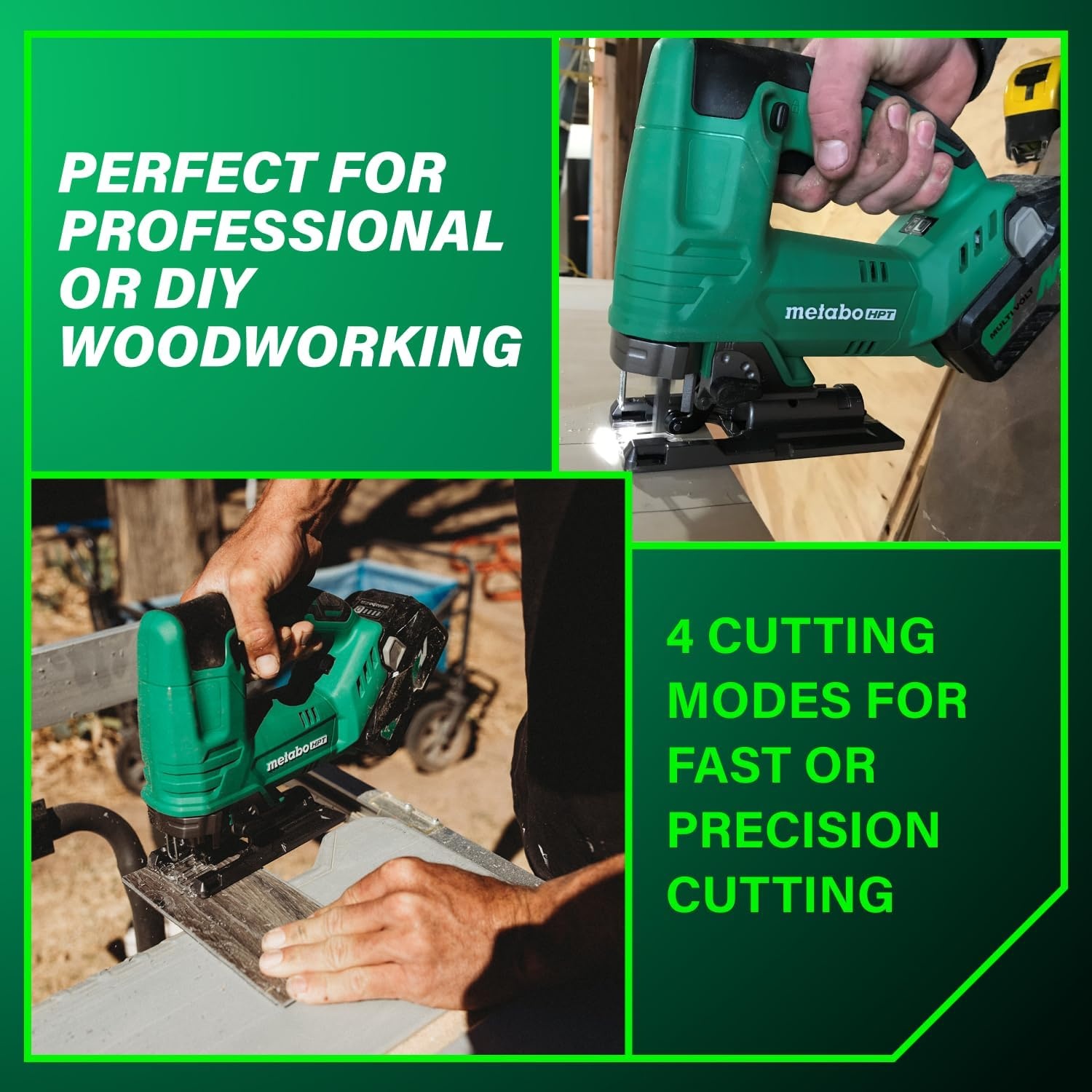 Metabo HPT 18V Cordless Jig Saw, Lightweight Design at 4.2 lbs, 2,500 Strokes Per Minute, 4 Cutting Modes, Tool-Less Blade Change, LED Light, Dust Blower, Tool Body Only, C3607DBQ4