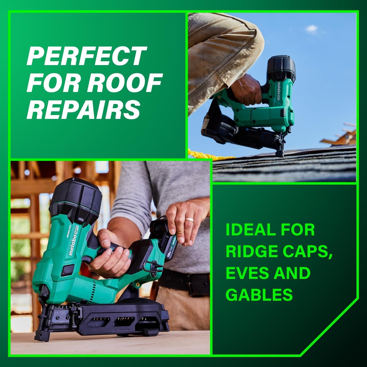 Metabo HPT 18V MultiVolt Brushless Cordless Coil Roofing Nailer Kit, 1-3/4″ Coil Roofing Nailer with Power Tool 2.0Ah Lithium Ion Battery, Drives 7/8″ to 1-3/4″ Nails, NV1845DA(NV1845DA)
