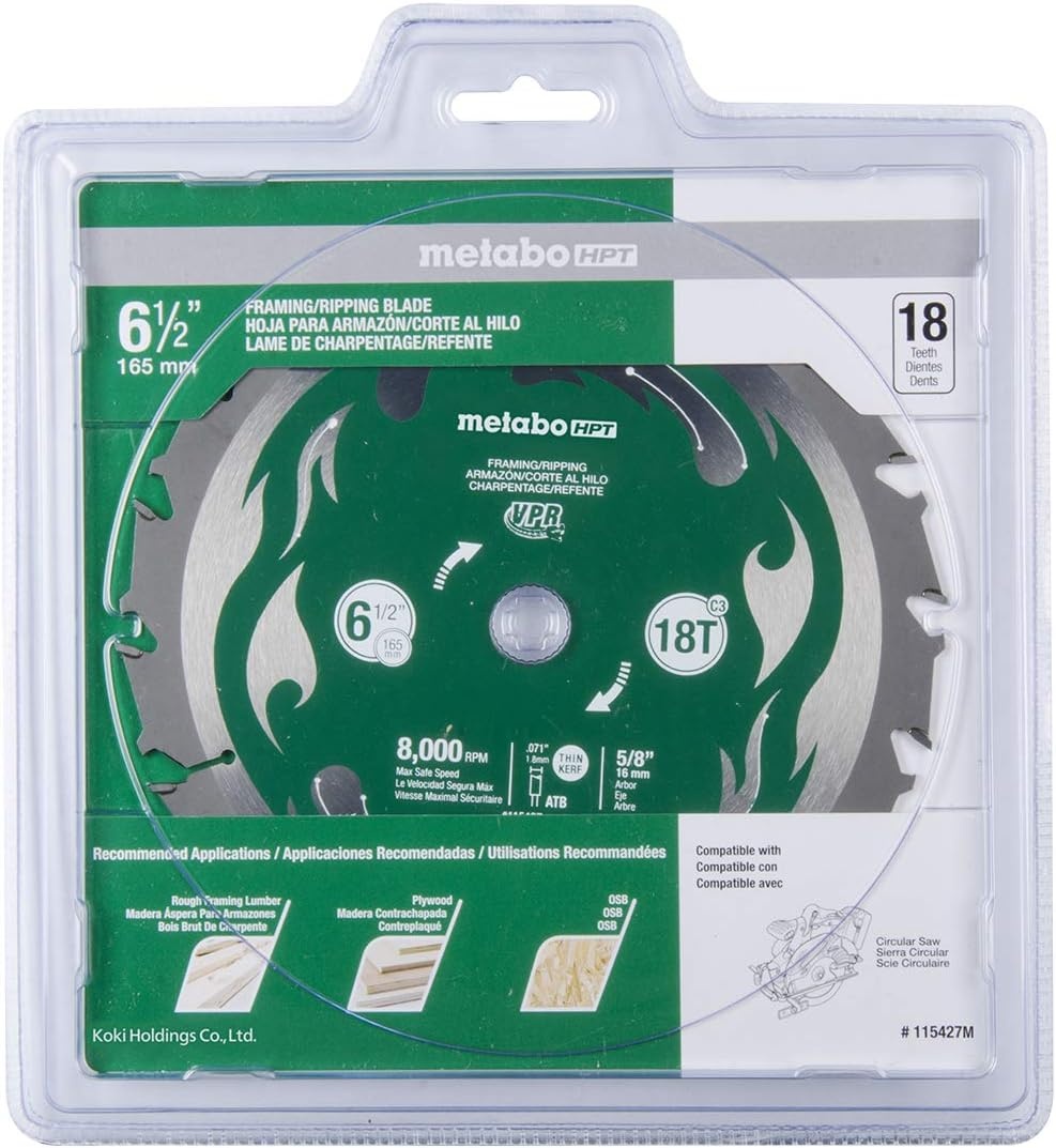 Metabo HPT Circular Saw Blade, 6-1/2-Inch, 18T, 5/8-Inch Arbor, Thin Kerf, VPR (115427M)