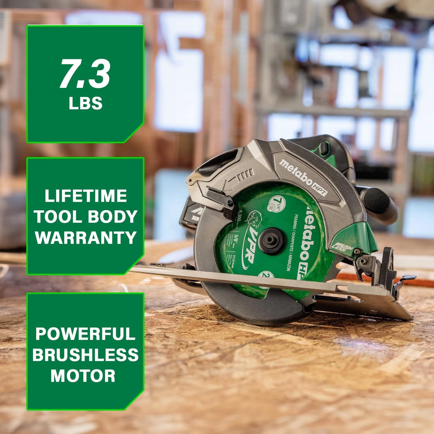 Metabo HPT 18V MultiVolt 7-1/4 Inch Cordless Circular Saw, High Torque, Lightweight Design, Up to 200 2×4 Cuts/Charge, Accepts 18V and 36V MultiVolt Metabo HPT Batteries, Tool Body Only, C1807DAQ4(C1807DAQ4 Only)