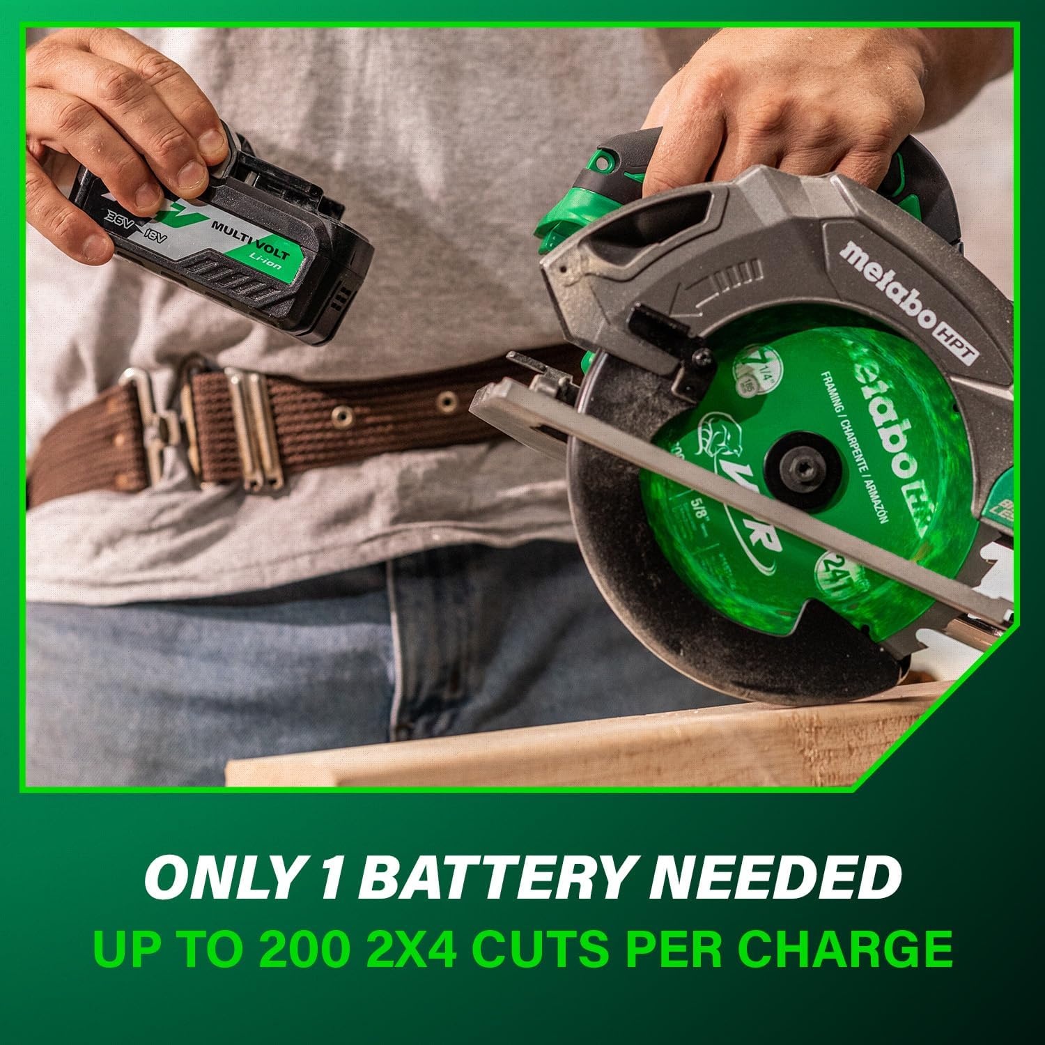 Metabo HPT 18V MultiVolt 7-1/4 Inch Cordless Circular Saw, High Torque, Lightweight Design, Up to 200 2×4 Cuts/Charge, Accepts 18V and 36V MultiVolt Metabo HPT Batteries, Tool Body Only, C1807DAQ4(C1807DAQ4 Only)