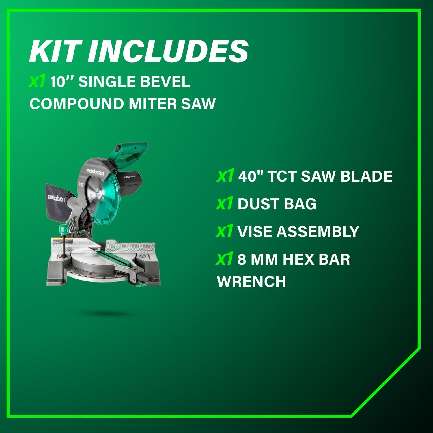Metabo HPT 10-Inch Single Bevel Compound Miter Saw, 15-Amp Power Saw with Xact Cut Shadow Line, Precision Miter Angles, Single Bevel 0-45°, 40T TCT Miter Saw Blade, Lightweight Design, C10FCG2(C10FCG2 – Next Gen Model)
