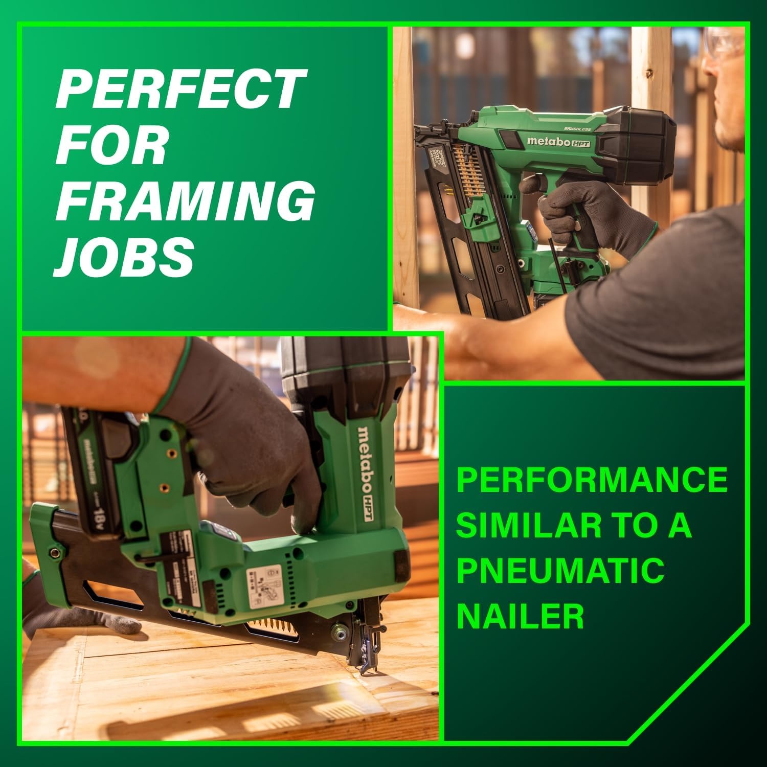 Metabo HPT 18V MultiVolt Cordless 21° Framing Nailer Kit, 3-1/2″ Plastic Strip Framing Cordless Nailer, Power Tool with 4.0Ah Lithium Ion Battery, Drives 2″ to 3-1/2″ Nails, NR1890DRA(NR1890DRA – Lighter  Smaller  & More Powerful)