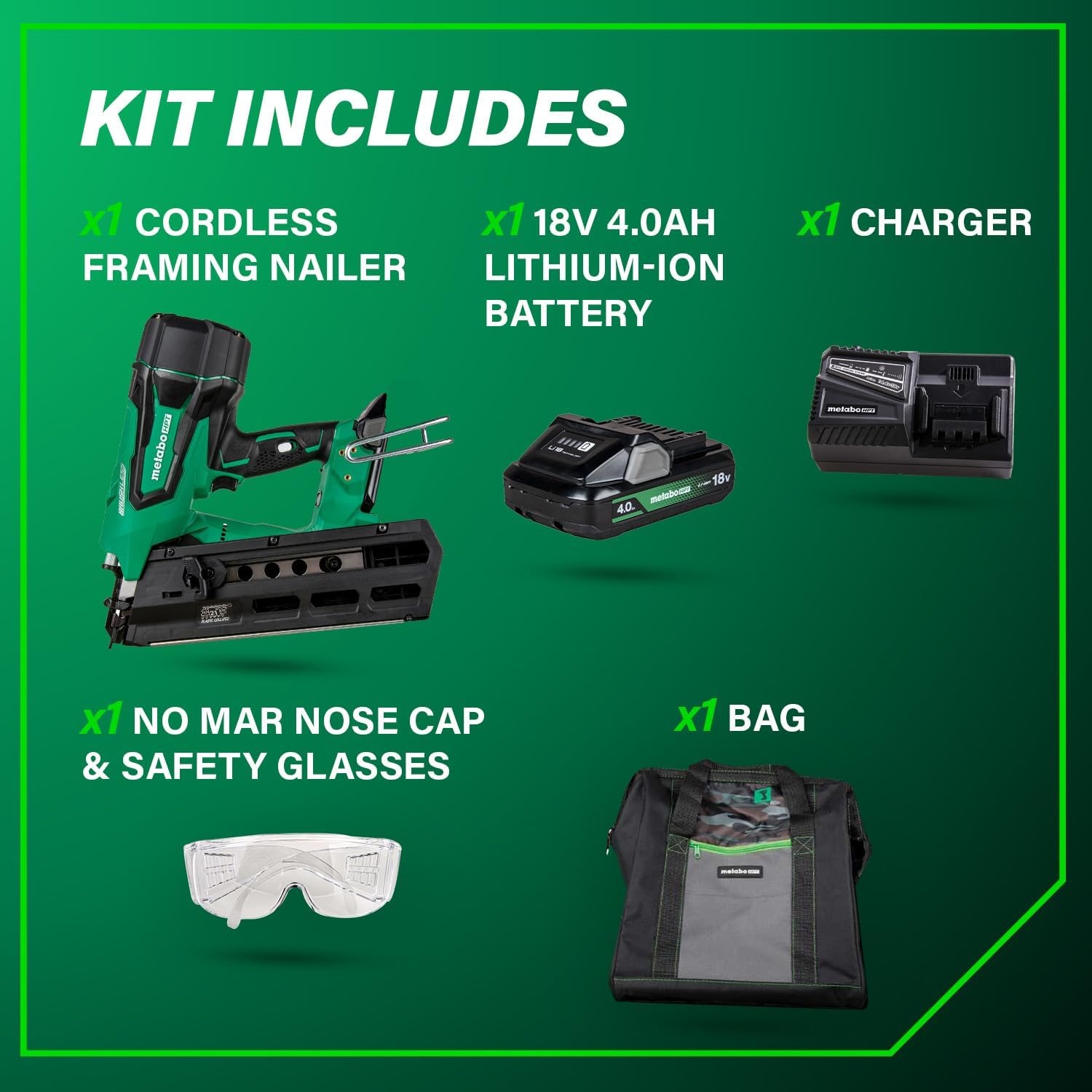 Metabo HPT 18V MultiVolt Cordless 21° Framing Nailer Kit, 3-1/2″ Plastic Strip Framing Cordless Nailer, Power Tool with 4.0Ah Lithium Ion Battery, Drives 2″ to 3-1/2″ Nails, NR1890DRA(NR1890DRST)