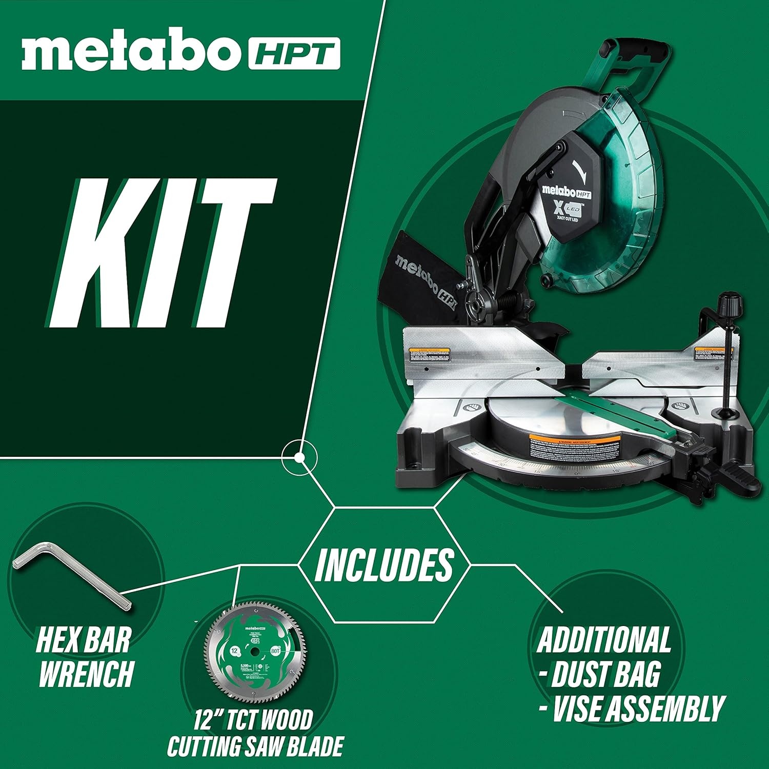 Metabo HPT 12-Inch Compound Miter Saw | Xact Cut LED Shadow Line System | Dual Bevel | C12FDHB(C12FDHB)