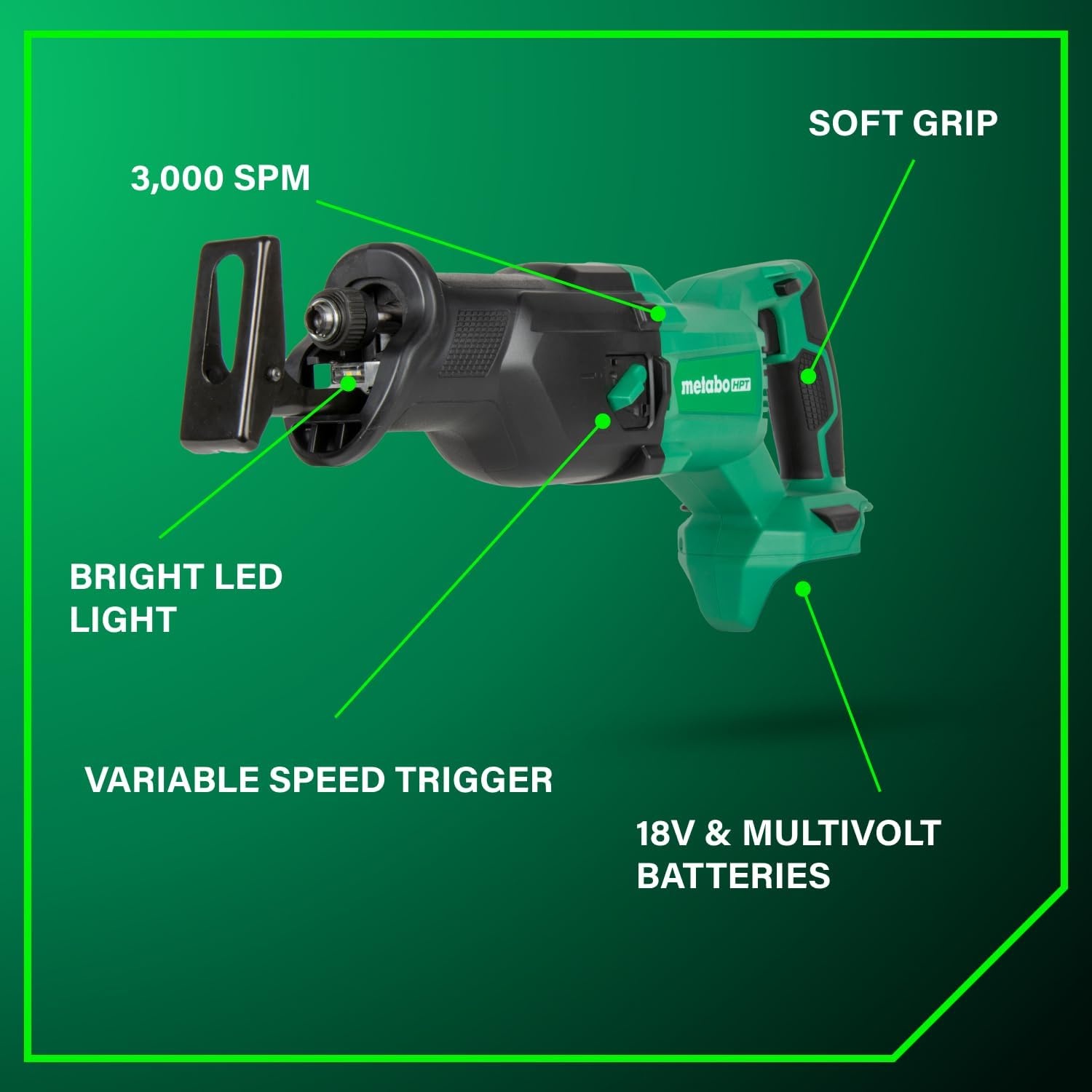 Metabo HPT 18V MultiVolt Cordless Reciprocating Saw, Orbital Cut Mode, 36% Less Vibration, 1-1/8″ Stroke Length, 3,000 SPM, LED Light, Tool Body Only, CR18DBQ4(CR18DBQ4 (Next Gen Model))