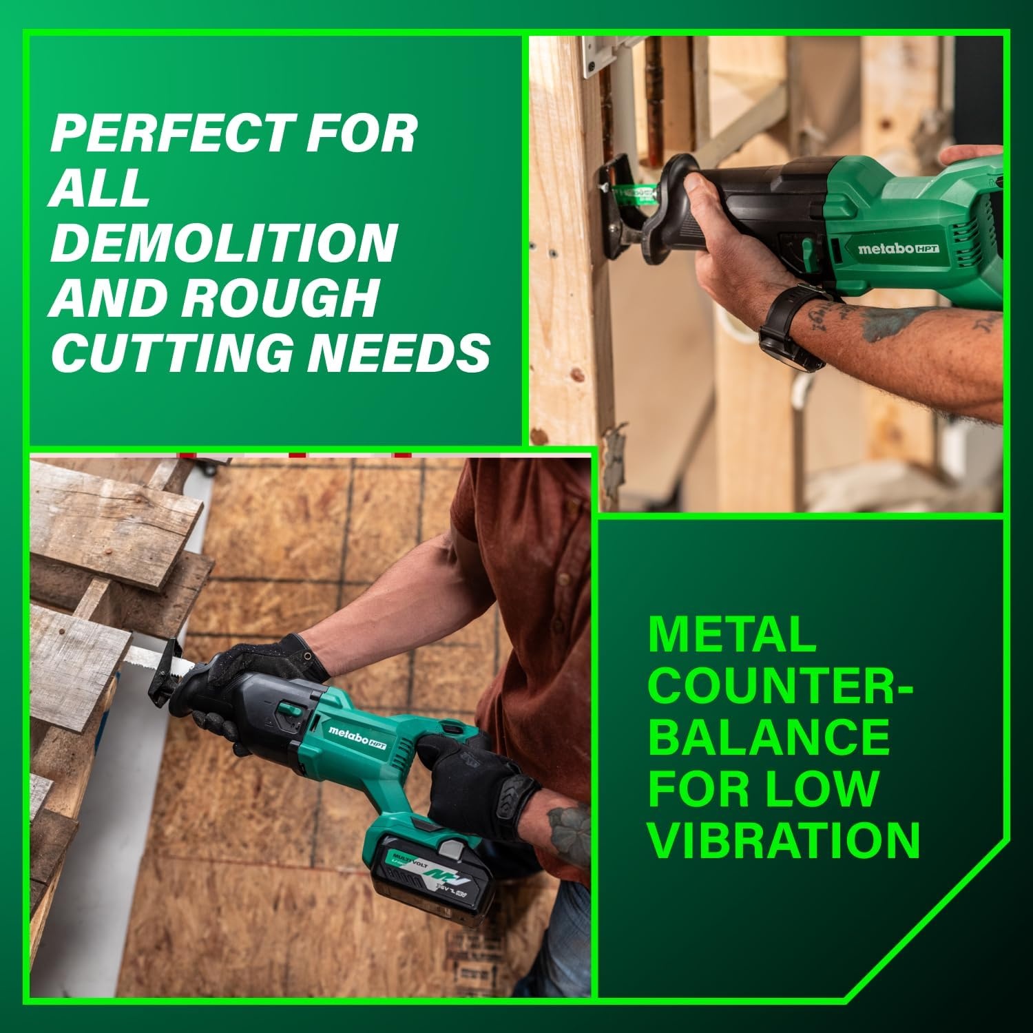Metabo HPT 18V MultiVolt Cordless Reciprocating Saw, Orbital Cut Mode, 36% Less Vibration, 1-1/8″ Stroke Length, 3,000 SPM, LED Light, Tool Body Only, CR18DBQ4(CR18DBQ4 (Next Gen Model))