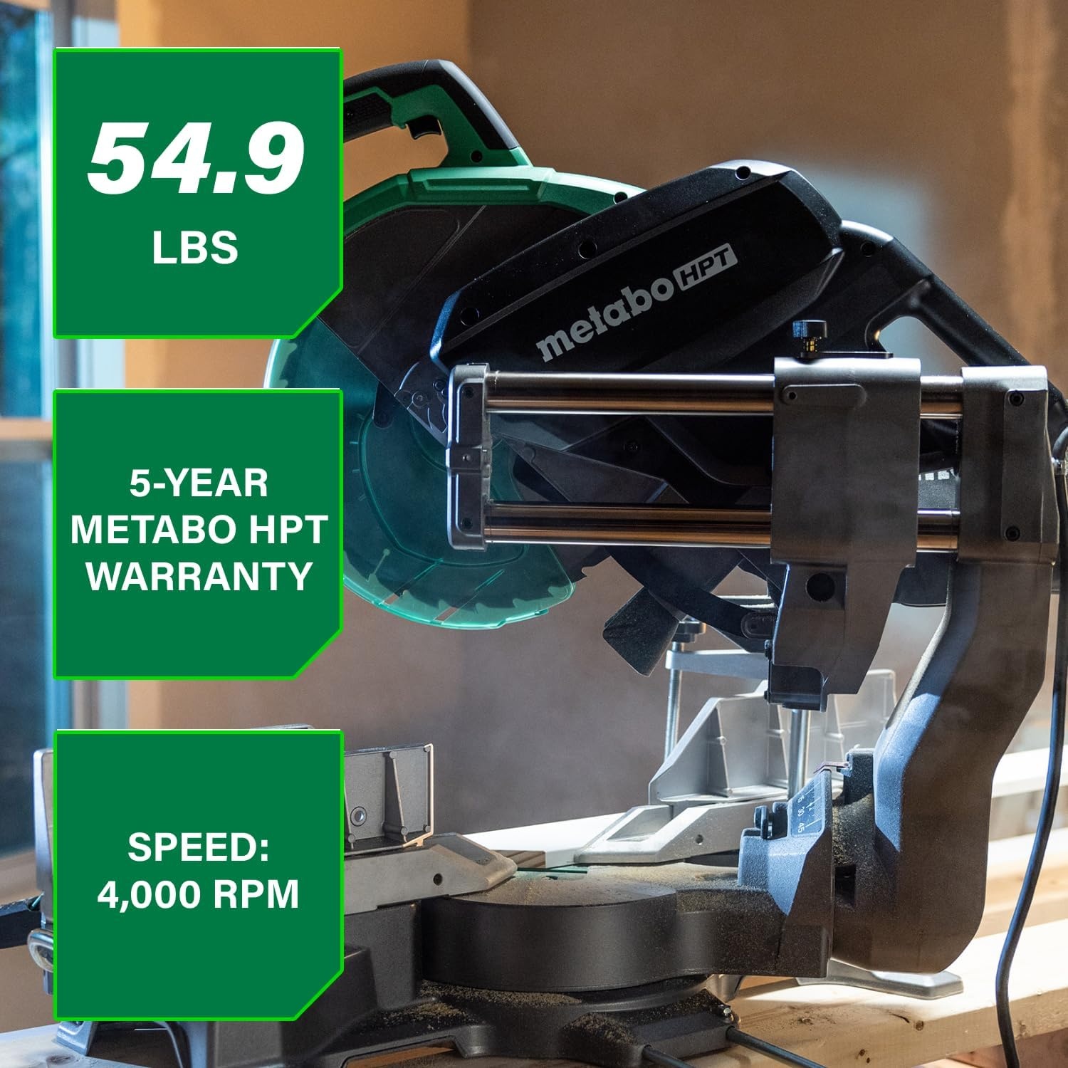 Metabo HPT 12-Inch Dual Bevel Sliding Miter Saw, 4000 RPM No-Load Speed, 45° Left and Right Bevel Range, Precision Miter Angles, 9 Detent Stops, Xact Cut Shadow Line, C12RSH3(C12RSH3 Only)